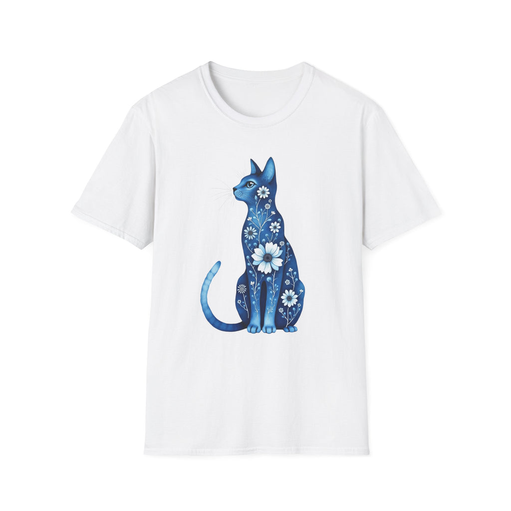 Floral Blue Cat T-Shirt