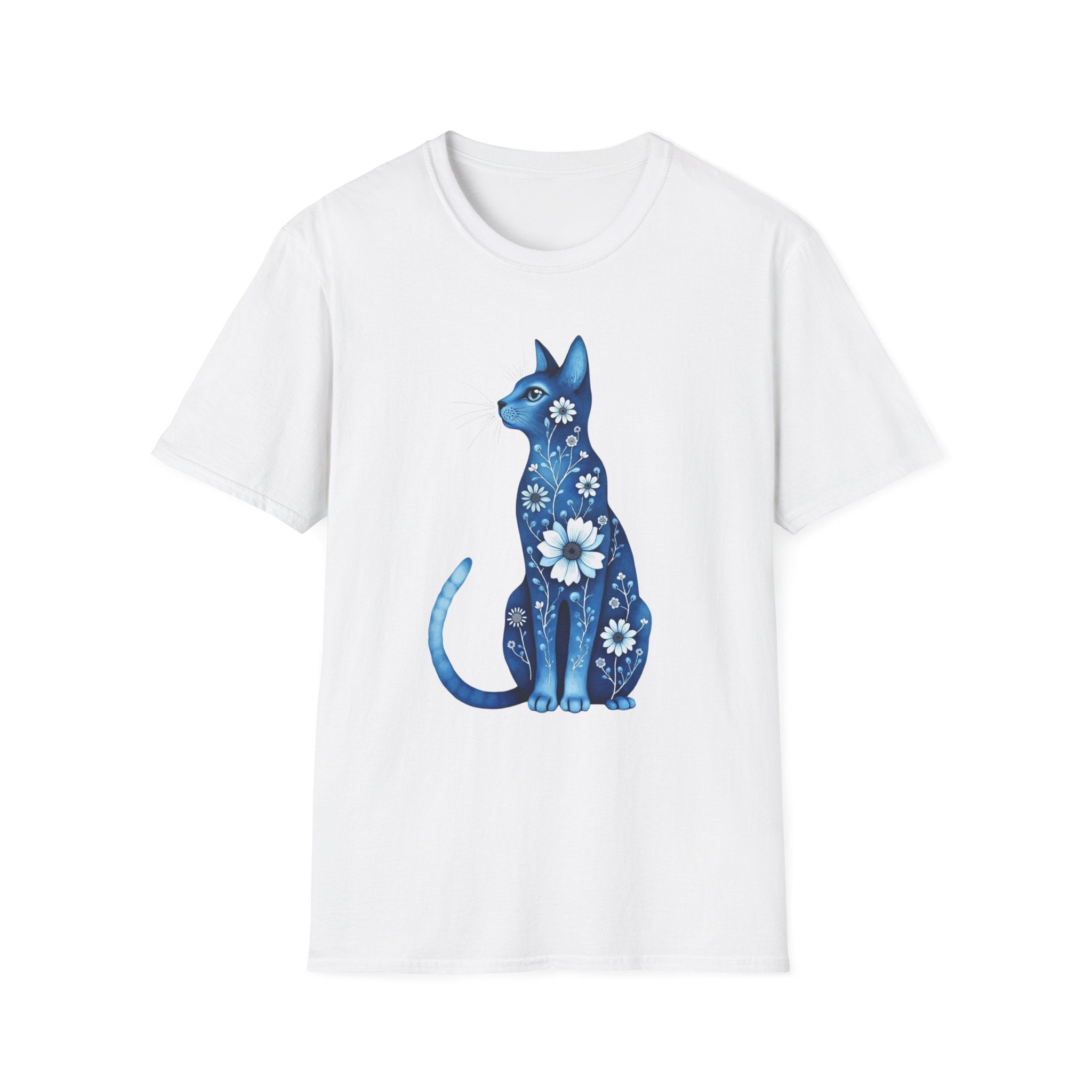 Floral Blue Cat T-Shirt