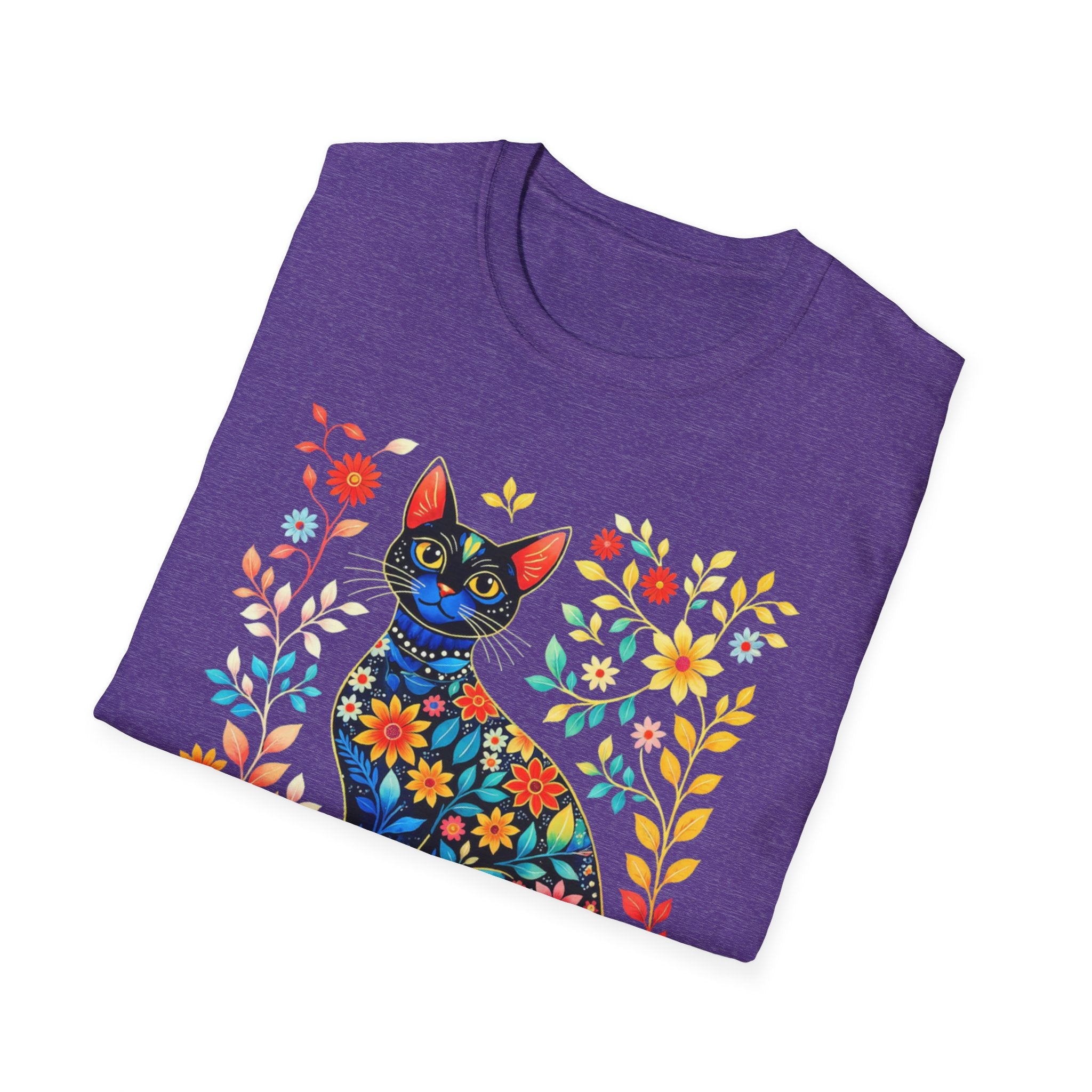 Floral Folk Art Cat T-Shirt — Colorful Boho Cat Tee