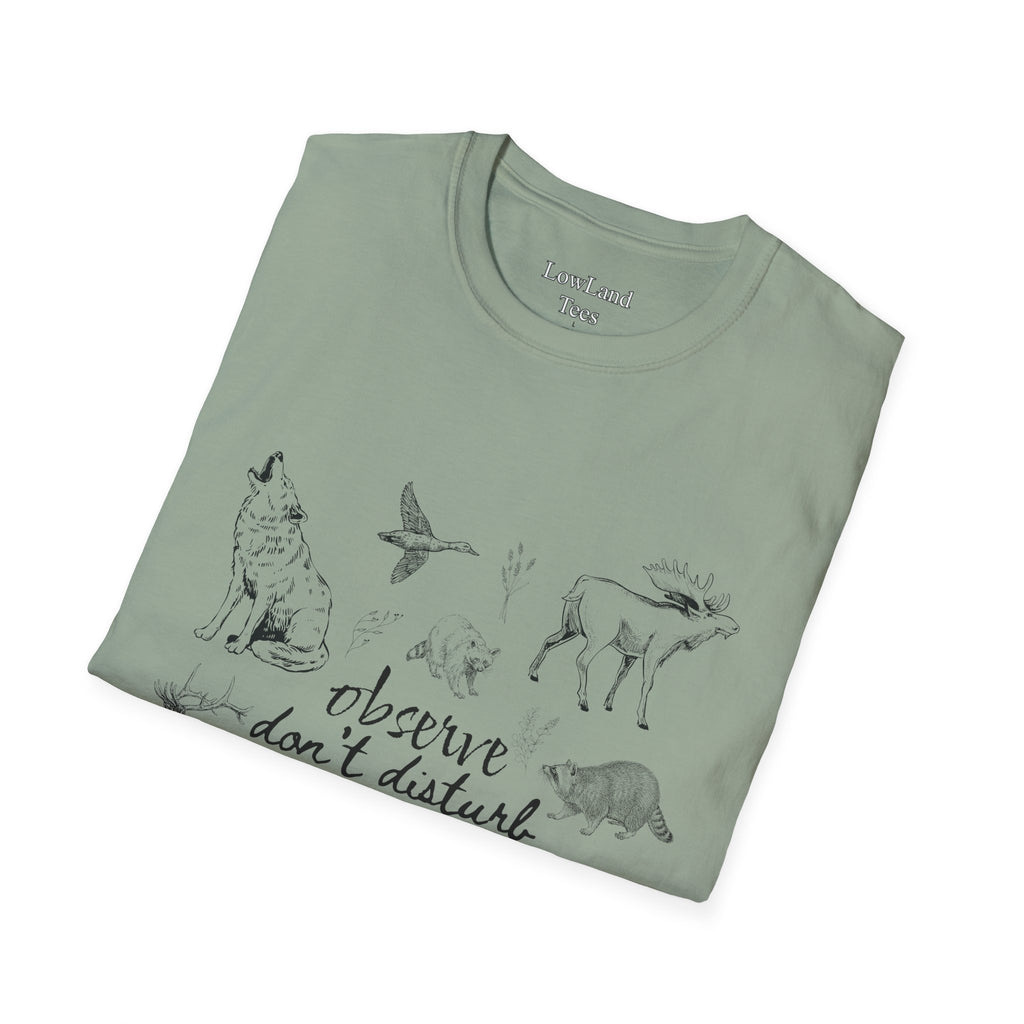 Observe Don’t Disturb T-Shirt — Vintage Sketch Wildlife Field Guide Tee