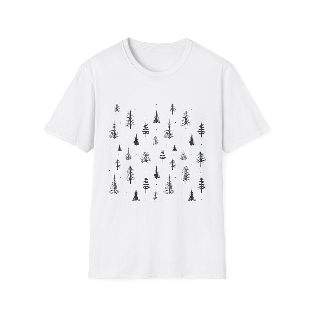 Pine Grove Minimalist Tee — Hand-Drawn Forest Trees T-Shirt
