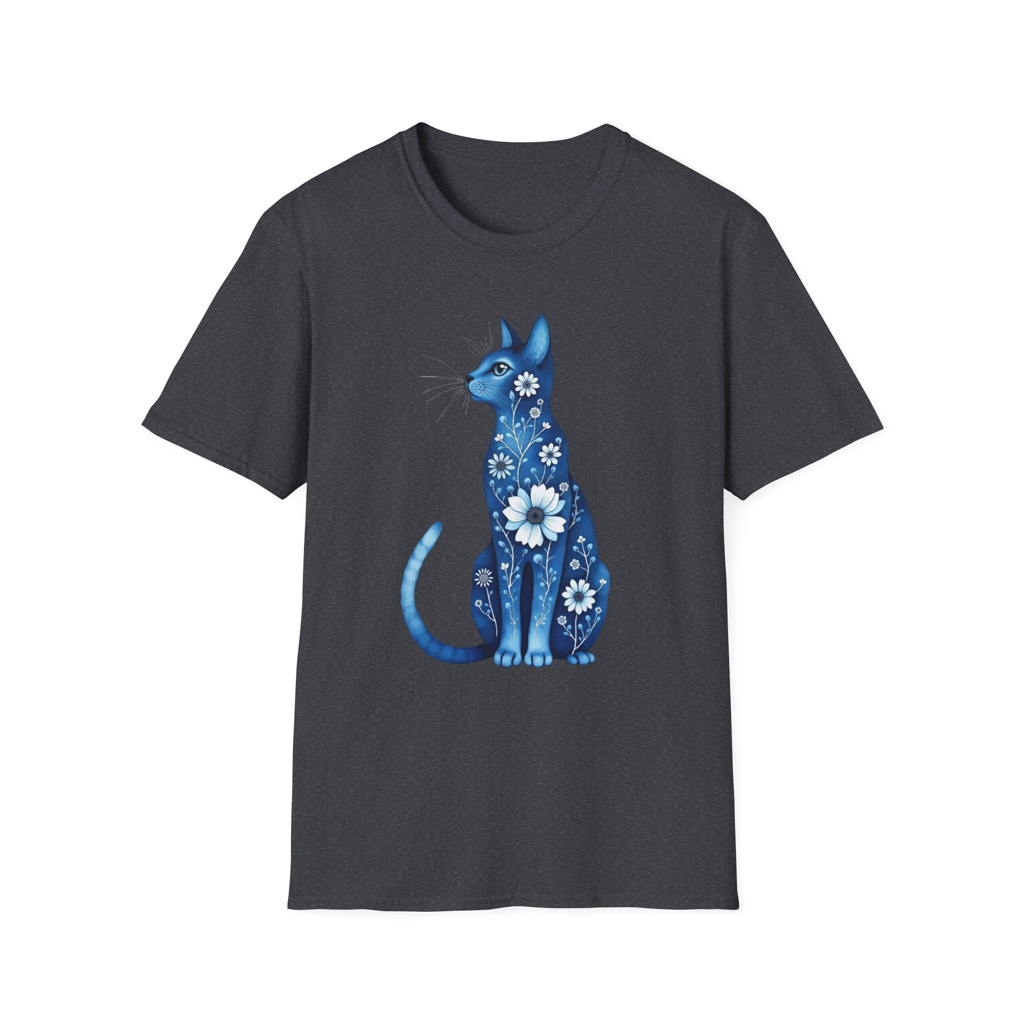 Floral Blue Cat T-Shirt
