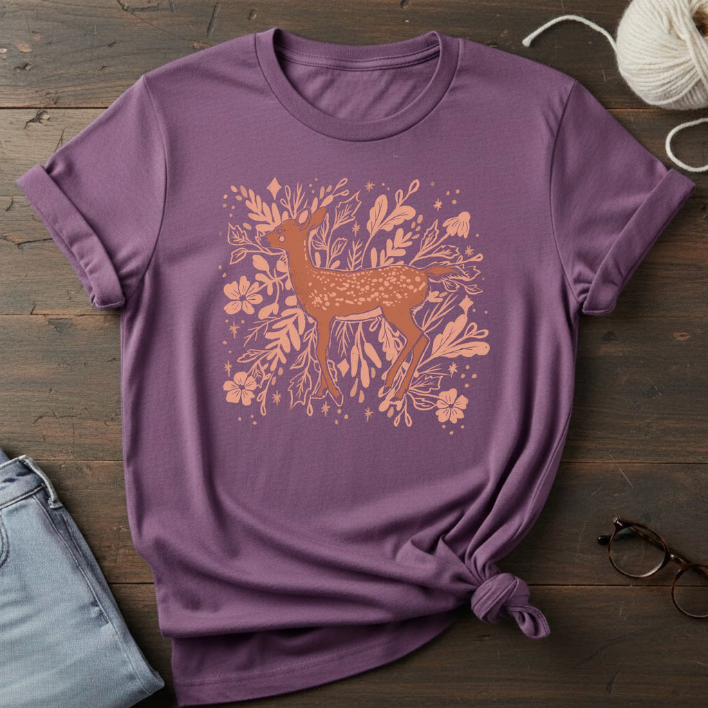 Floral Deer T‑Shirt — Rustic Botanical Deer Graphic Tee