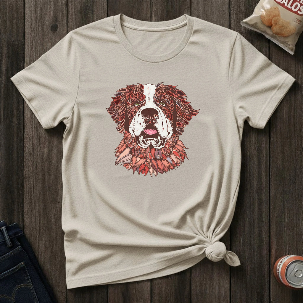 Saint Bernard Floral Portrait T-Shirt — Rustic Dog Lover Tee