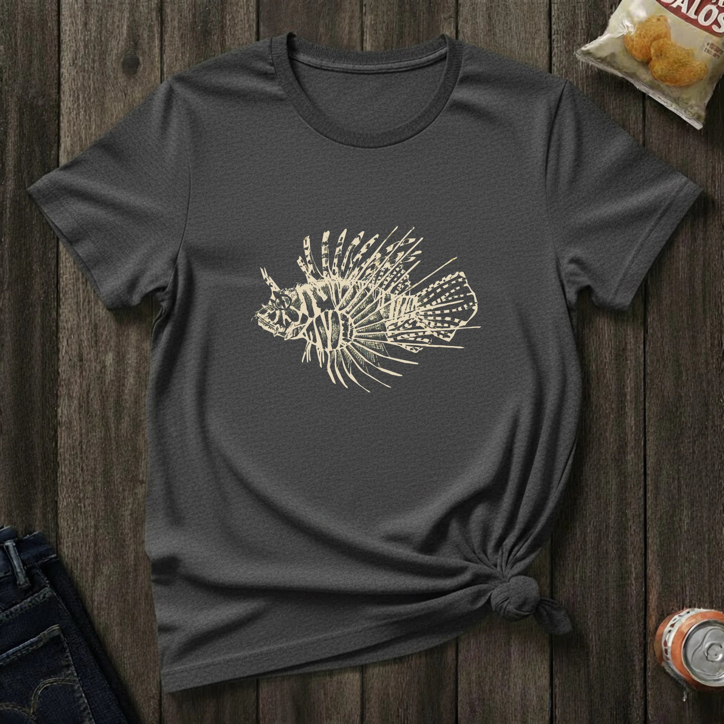 Lionfish Graphic T-Shirt — Vintage Marine Skull Illustration for Fishermen & Ocean Lovers