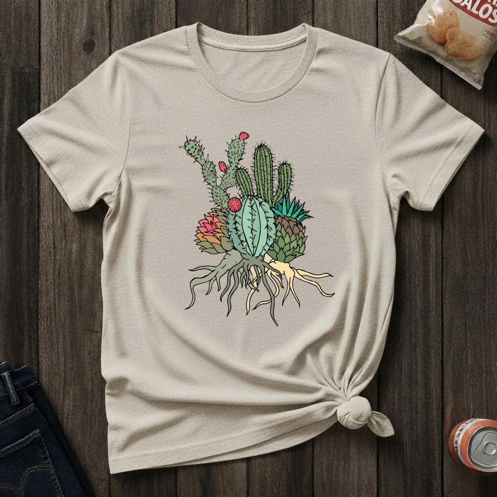Cactus Cluster T‑Shirt — Botanical Succulent Illustration Tee