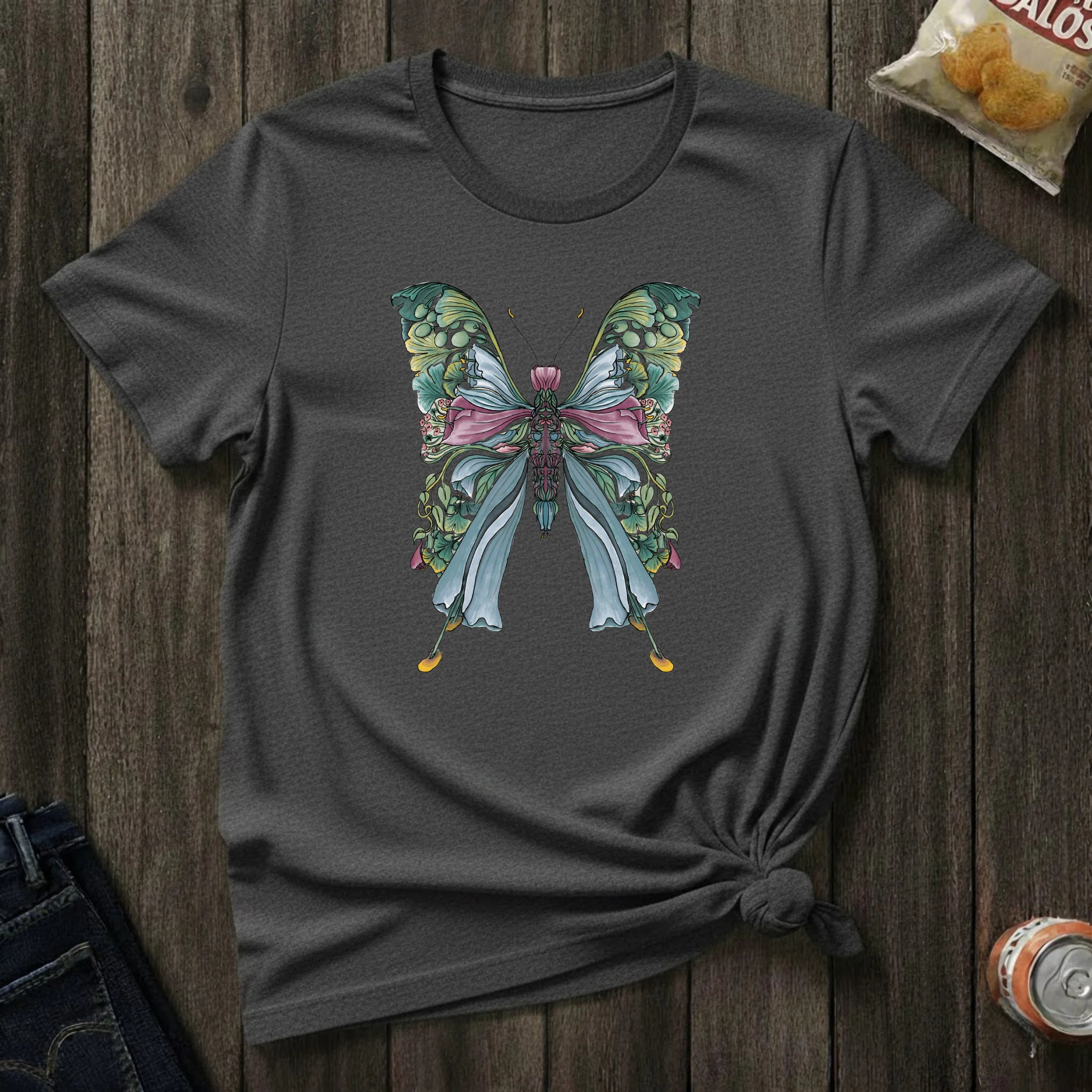 Botanical Butterfly T-Shirt — Watercolor Floral Wings Tee