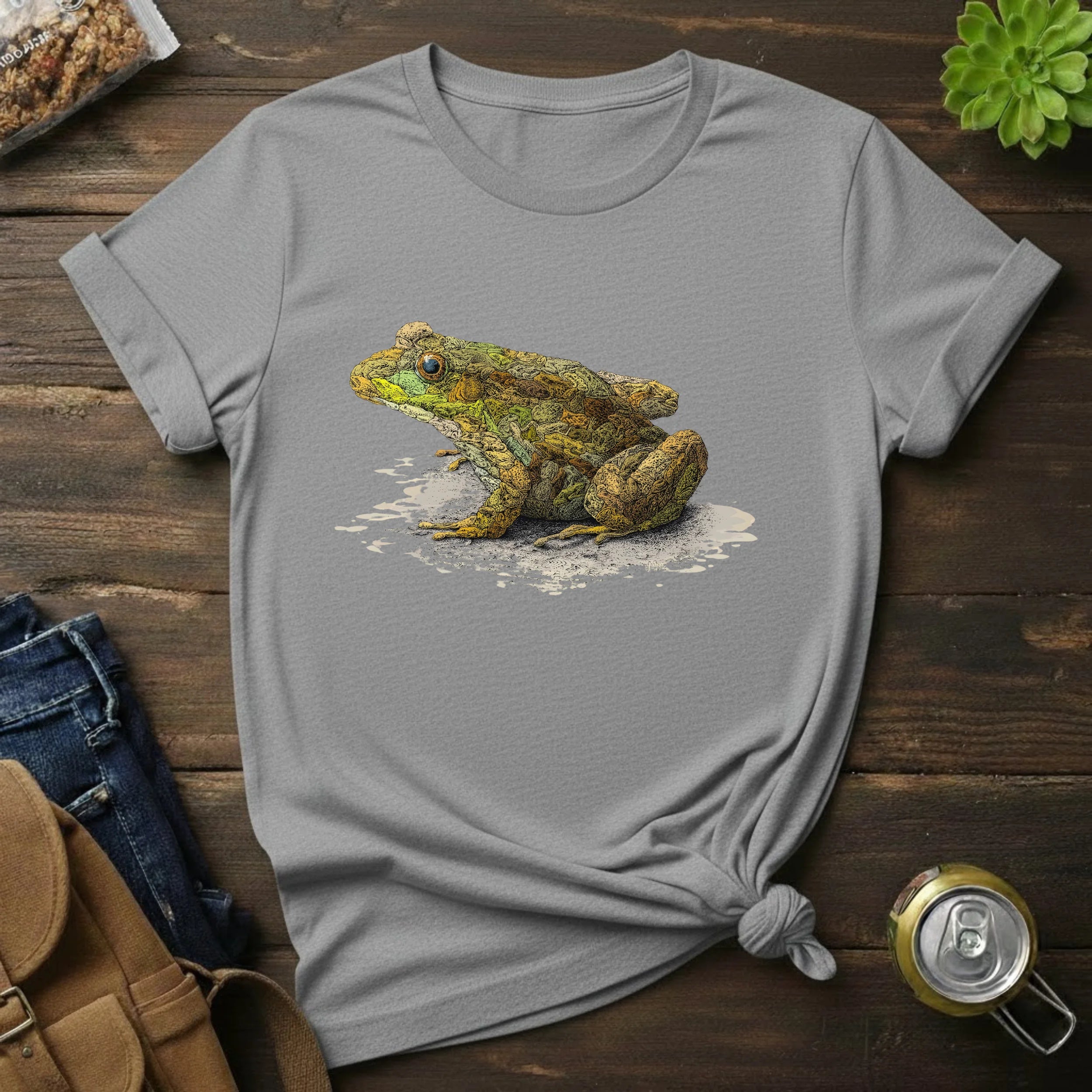 Frog Art T-Shirt — Realistic Green Frog Illustration Tee