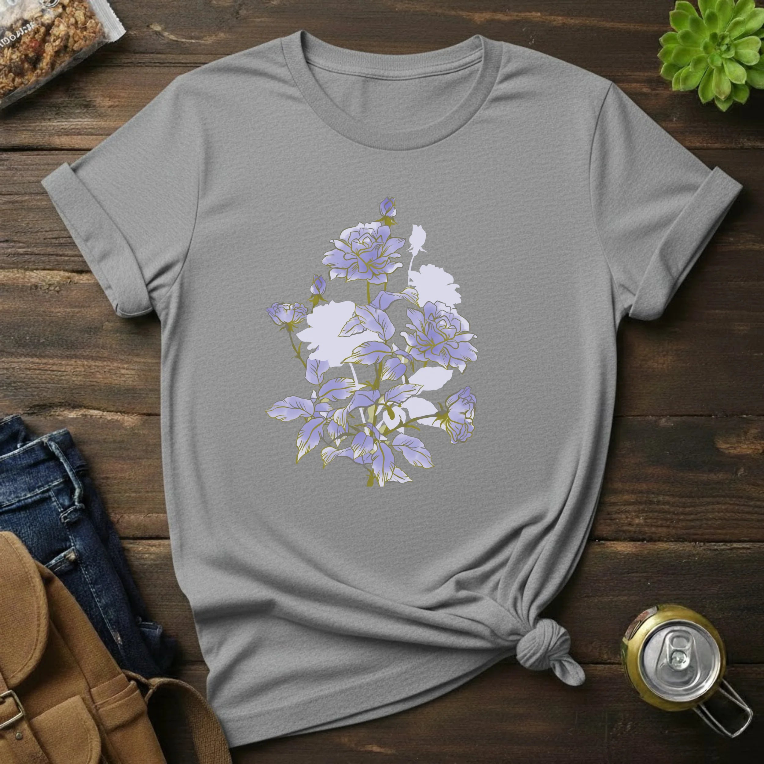 Floral Roses T-Shirt — Lavender Rose Garden Graphic Tee