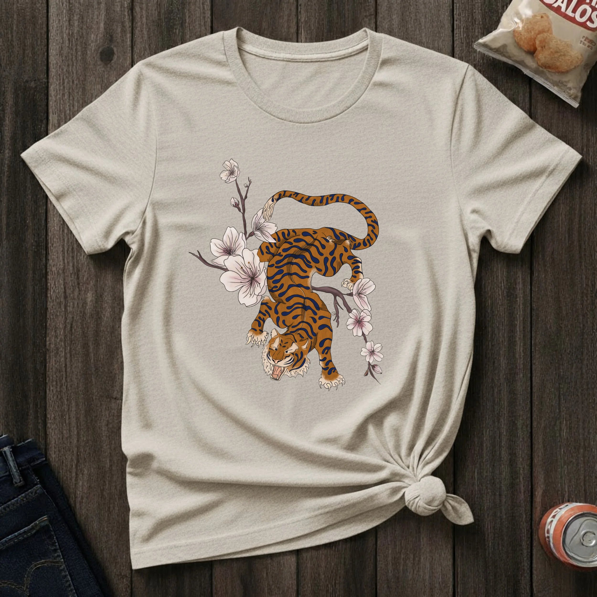 Tiger & Cherry Blossom Graphic T‑Shirt — Vintage Japanese Style Tee