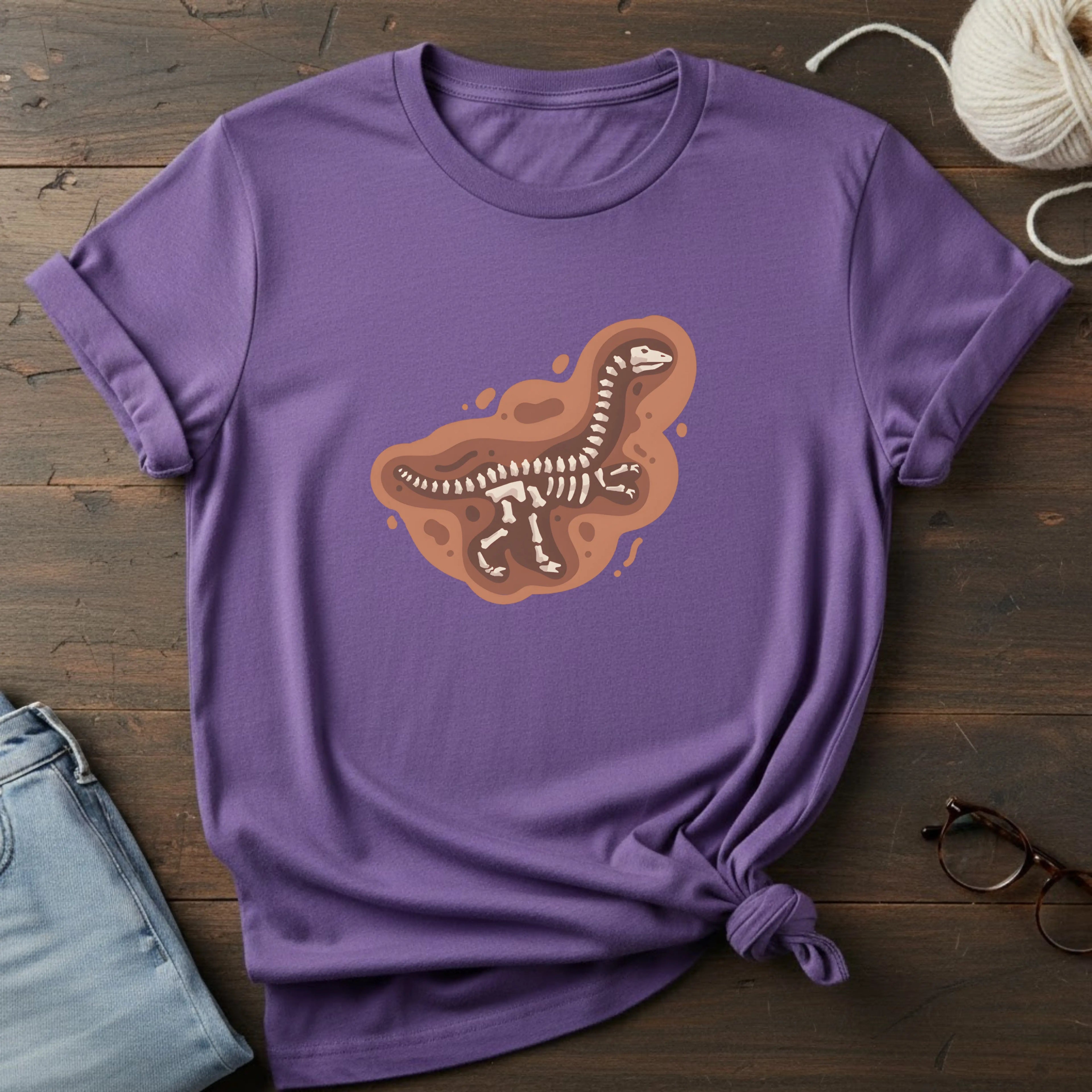 T-Shirt — Brown T-Rex Skeleton Graphic Tee
