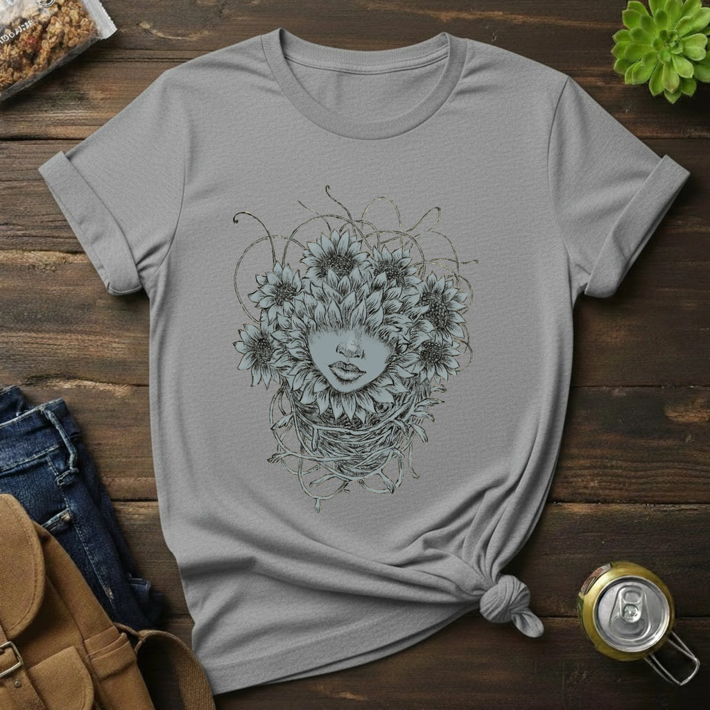 Floral Face Art T-Shirt — Botanical Woman Graphic Tee