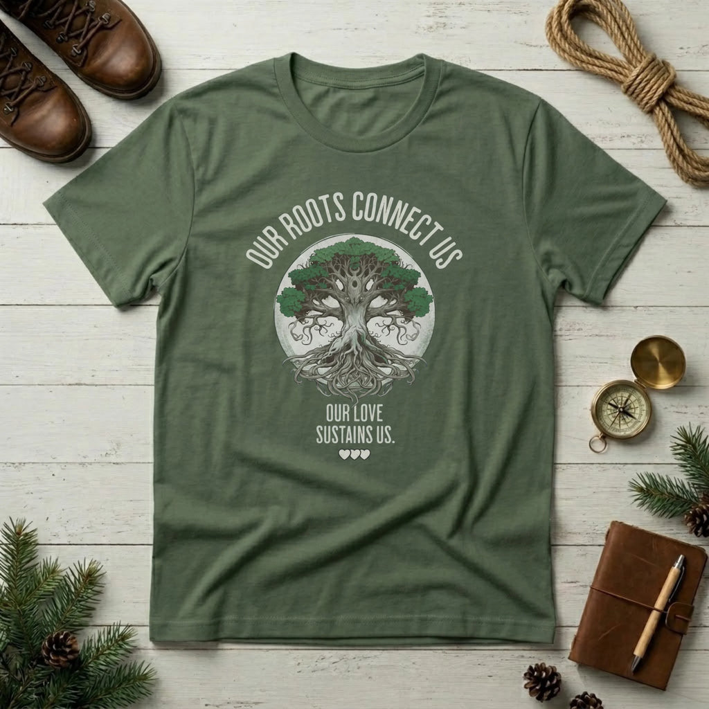 Tree of Life T-Shirt — "Our Roots Connect Us, Our Love Sustains Us" Eco Nature Tee
