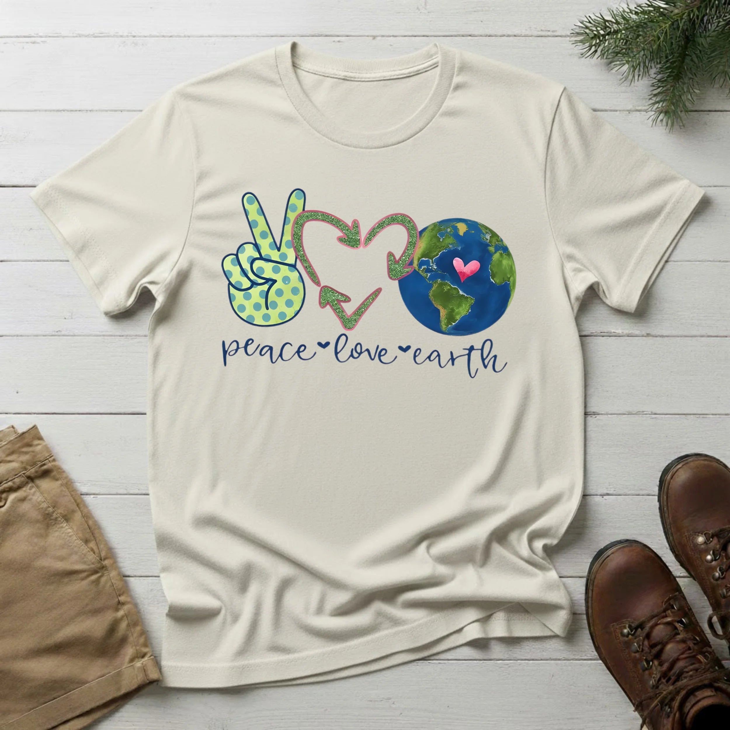 Peace Love Earth T-Shirt – 'Peace • Love • Earth' Graphic Tee for Eco-Friendly & Earth Day Fans