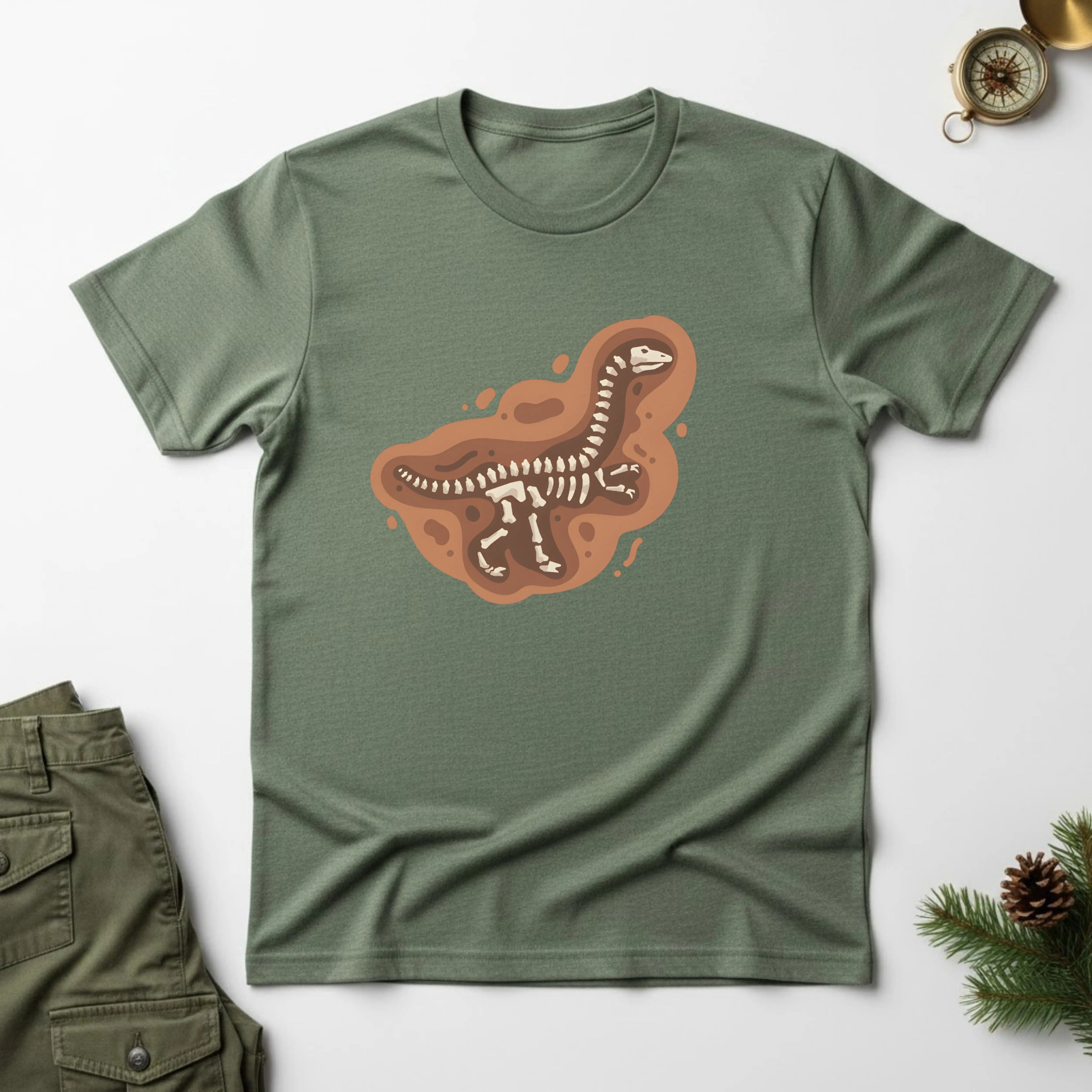 T-Shirt — Brown T-Rex Skeleton Graphic Tee