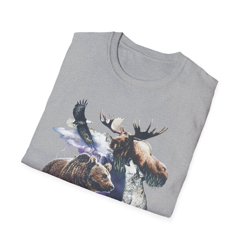 Wildlife Watercolor T-Shirt — Moose, Bear & Eagle Nature Tee