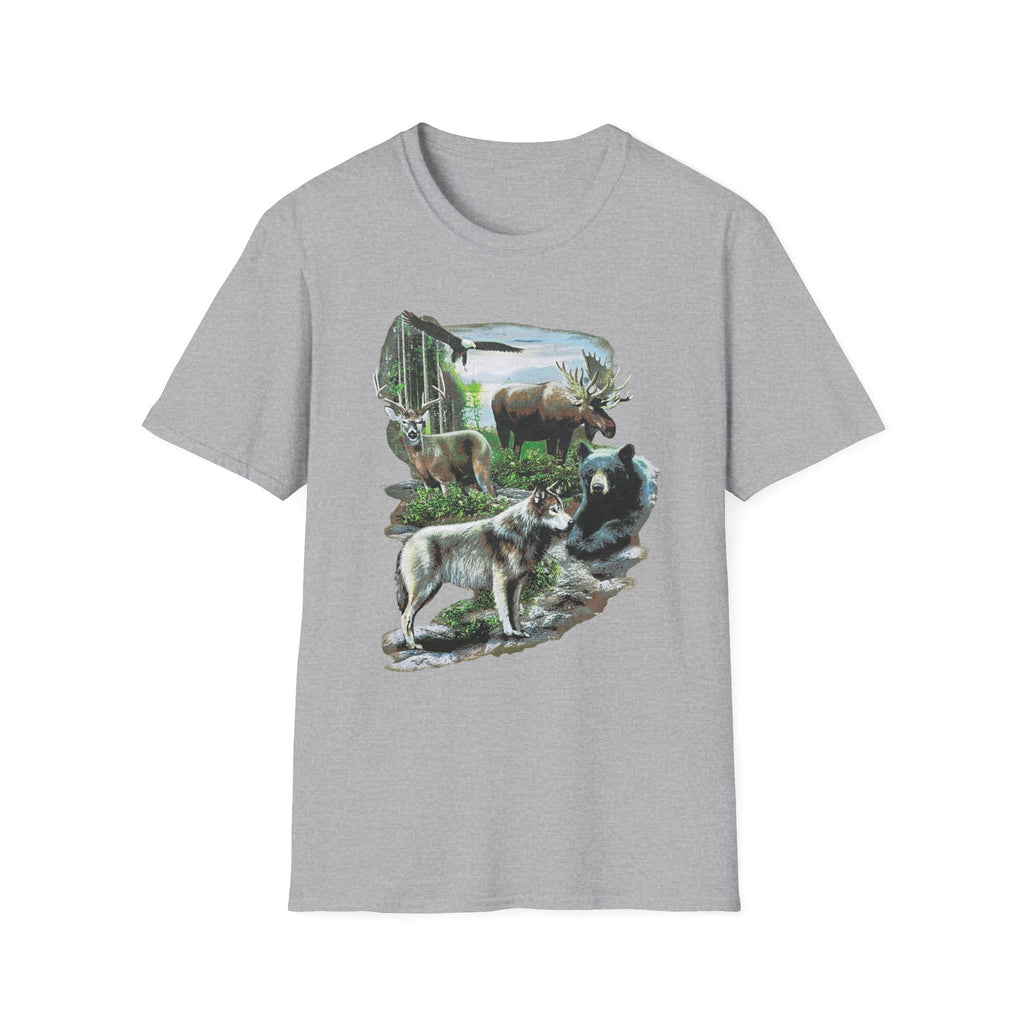 Wildlife Scene T-Shirt — Moose, Wolf & Bear Nature Graphic Tee