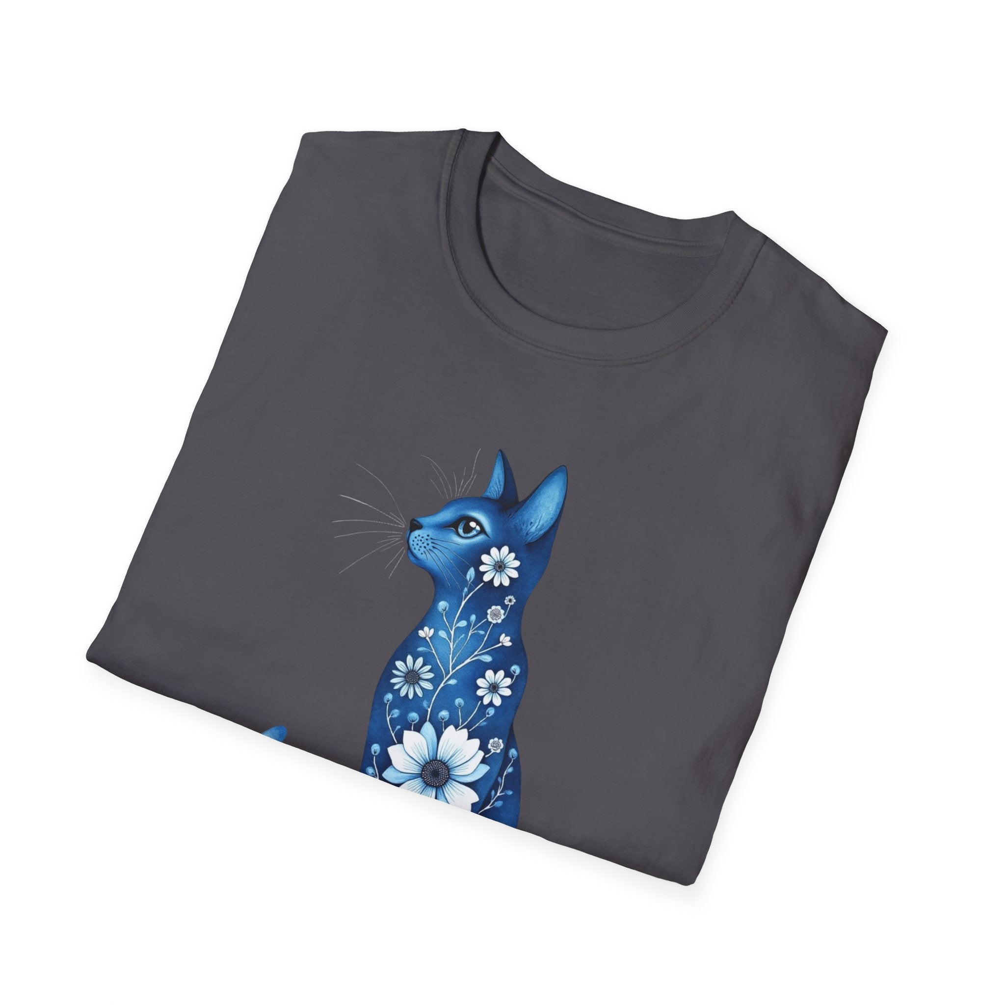 Floral Blue Cat T-Shirt