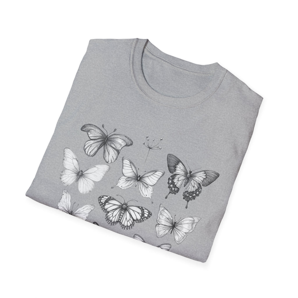 Butterfly Sketch Grid T-Shirt — Vintage Botanical Insect Tee