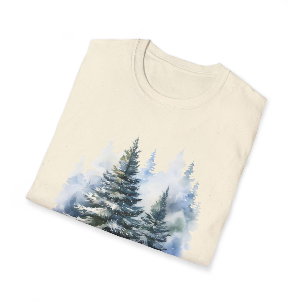 Winter Pine Trees T-Shirt — Watercolor Forest Holiday Tee