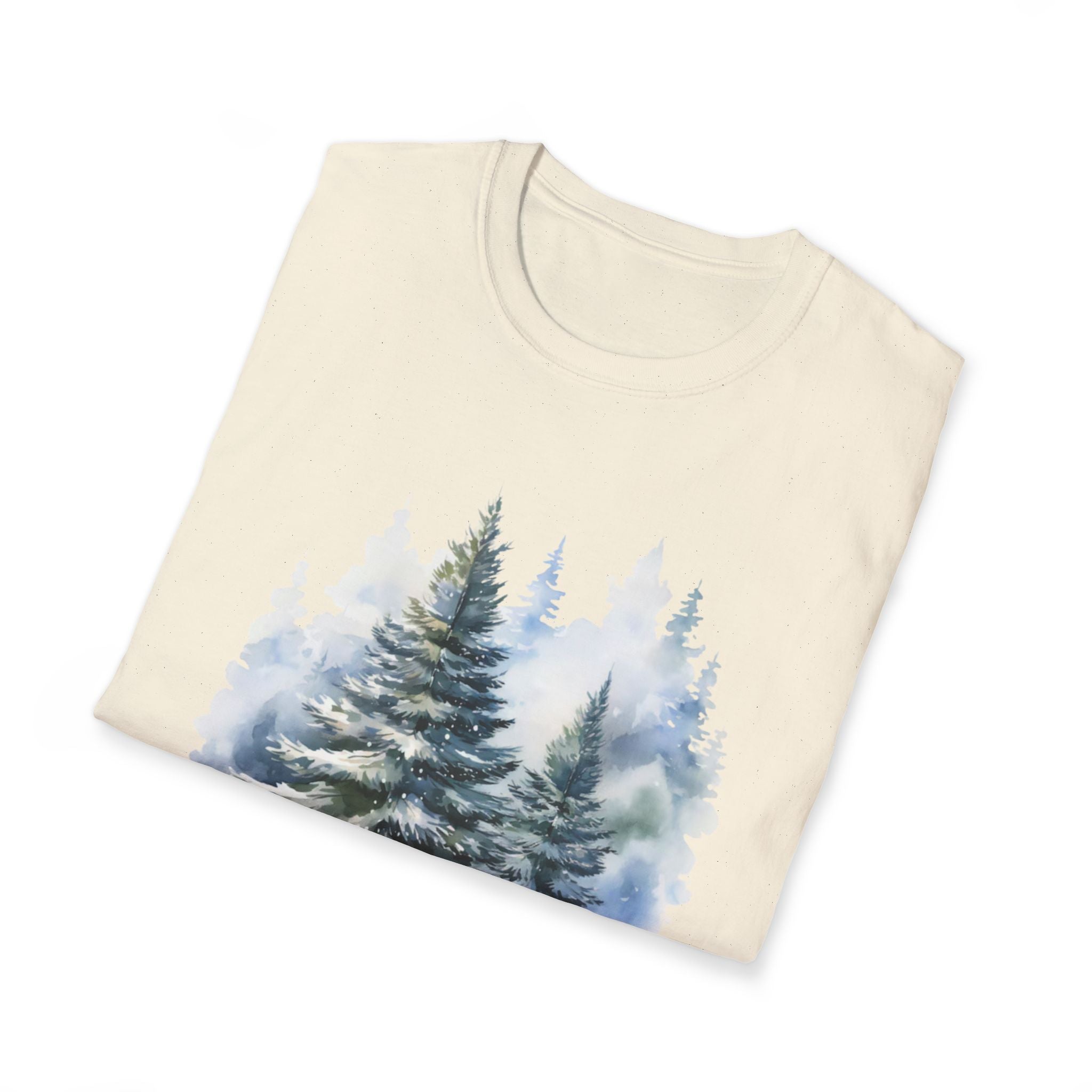 Winter Pine Trees T-Shirt — Watercolor Forest Holiday Tee