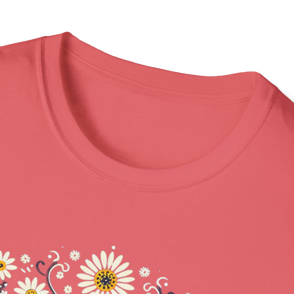 Cat Floral T-Shirt — Folk Art Kitty with Daisies