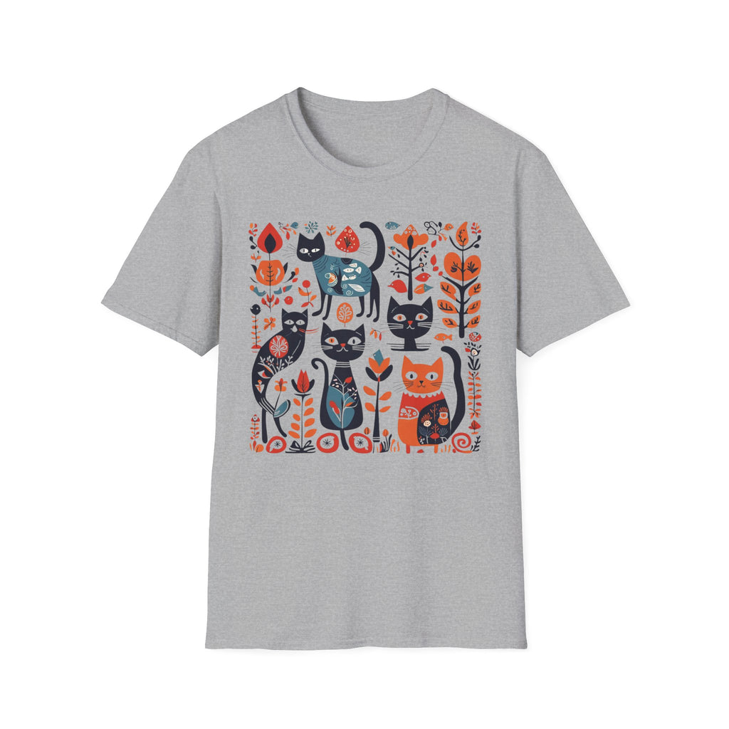 Cats & Flowers T-Shirt — Whimsical Folk Art Cat Graphic Tee