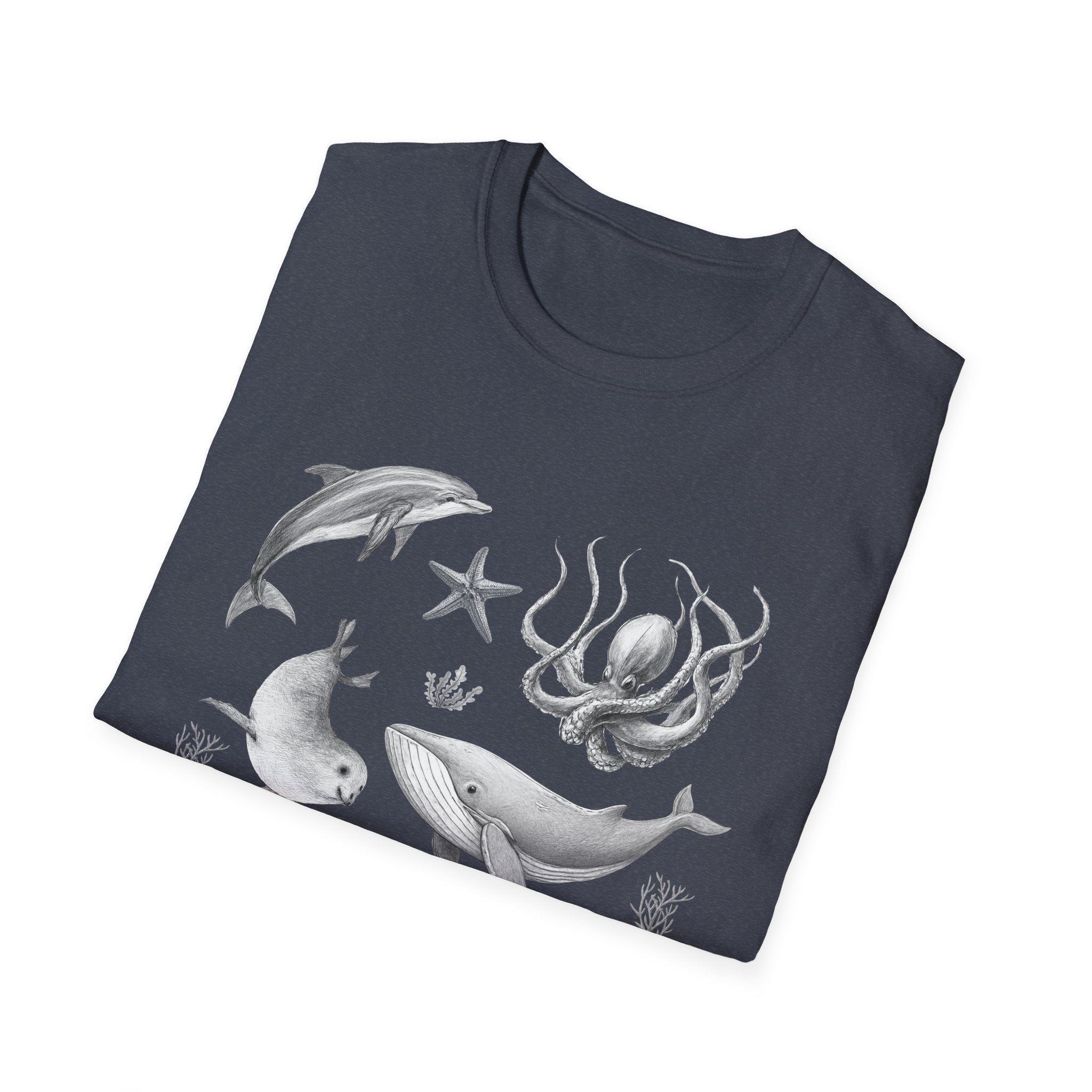 Ocean Wildlife T-Shirt — Monochrome Marine Life Design