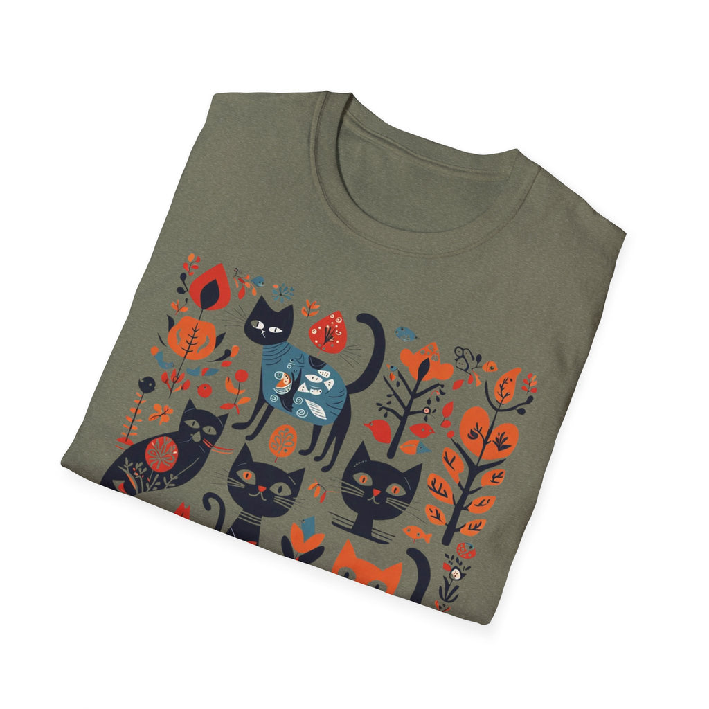 Cats & Flowers T-Shirt — Whimsical Folk Art Cat Graphic Tee