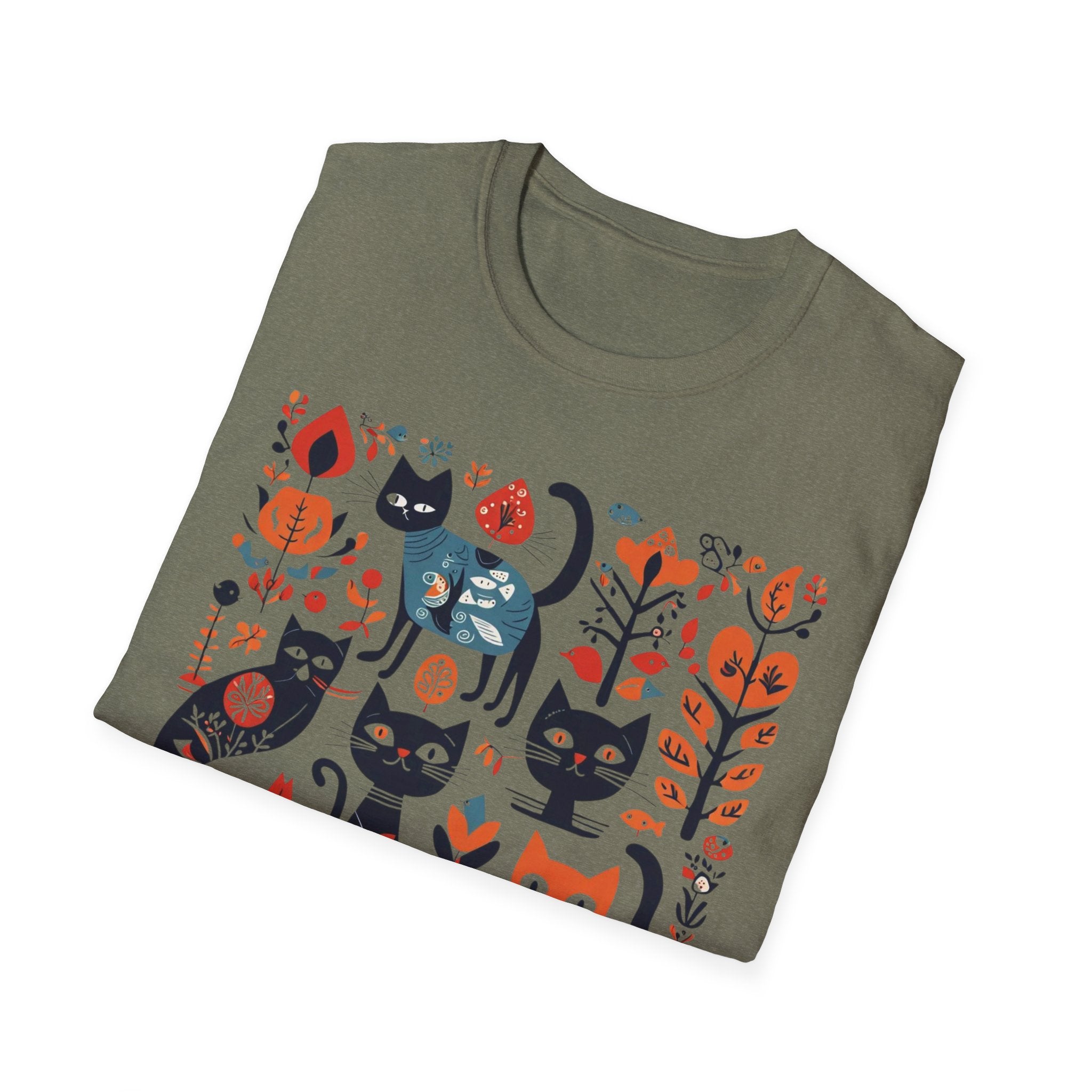 Cats & Flowers T-Shirt — Whimsical Folk Art Cat Graphic Tee