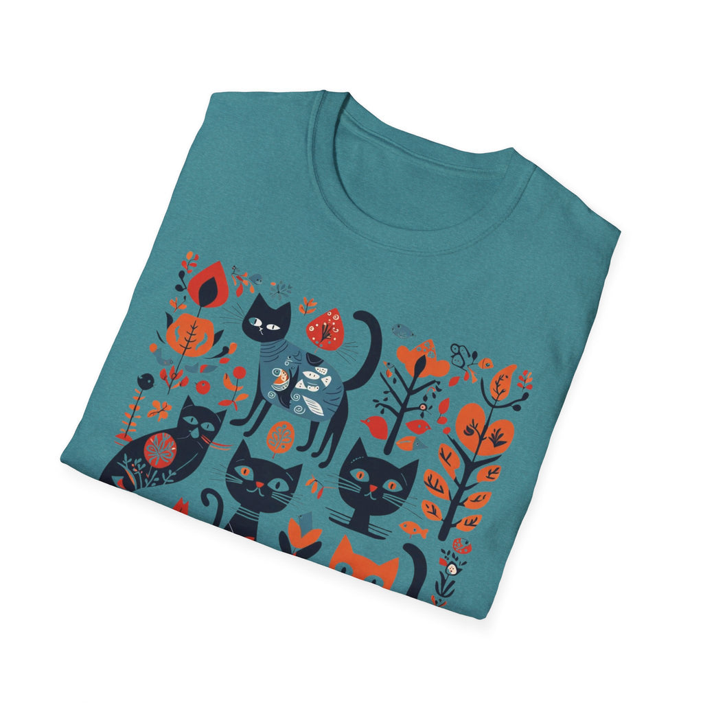 Cats & Flowers T-Shirt — Whimsical Folk Art Cat Graphic Tee