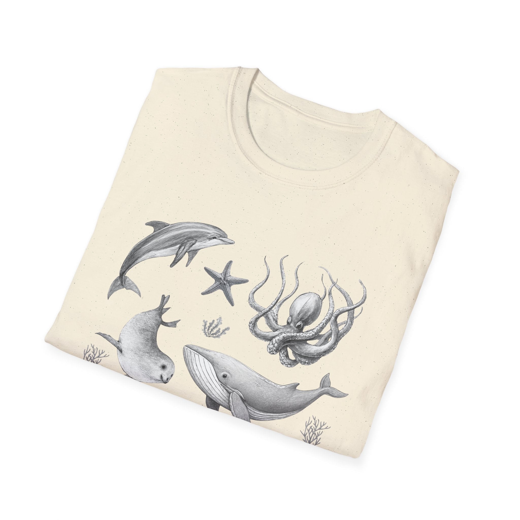 Ocean Wildlife T-Shirt — Monochrome Marine Life Design