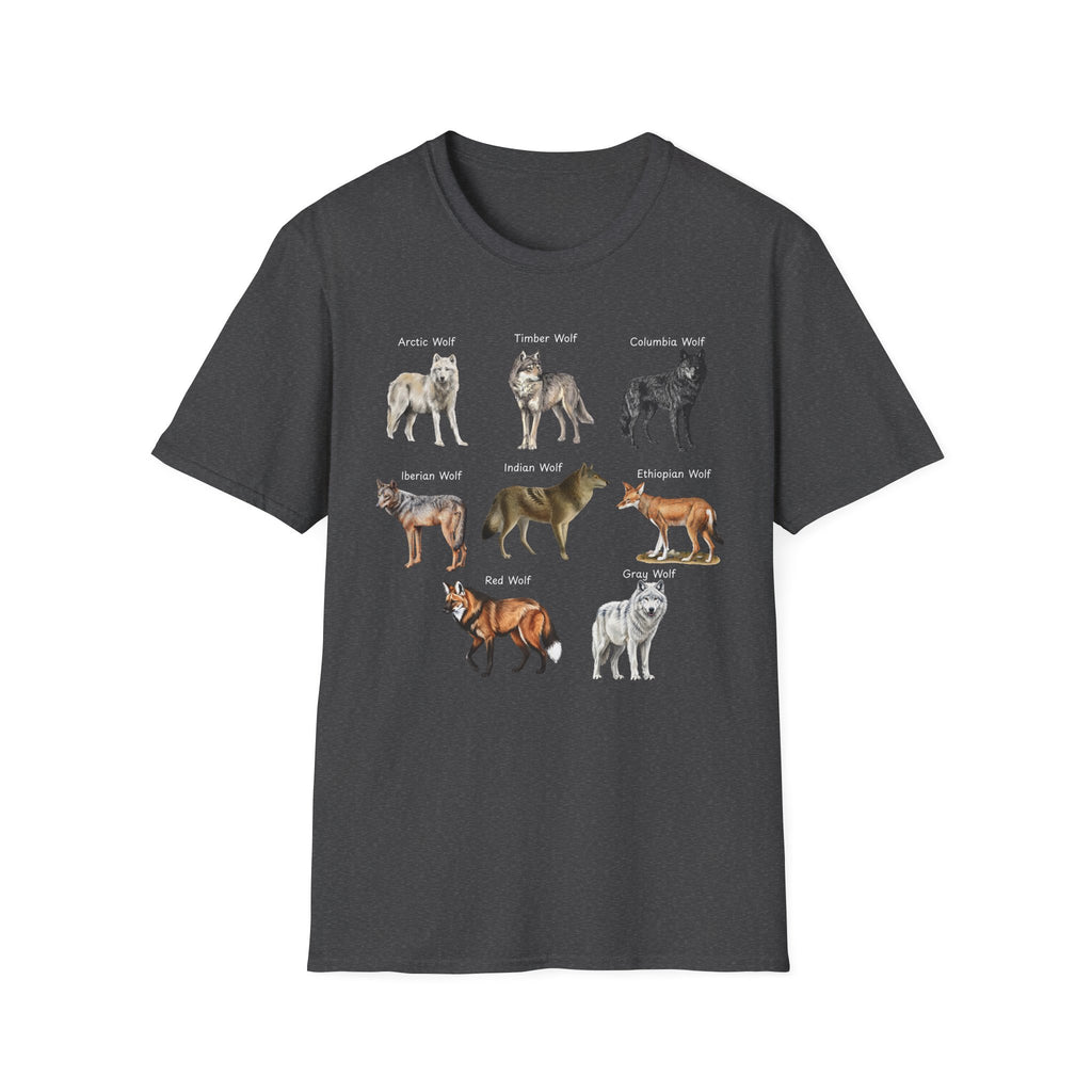 Wolf Species Chart T-Shirt — Illustrated Wolves Guide Tee