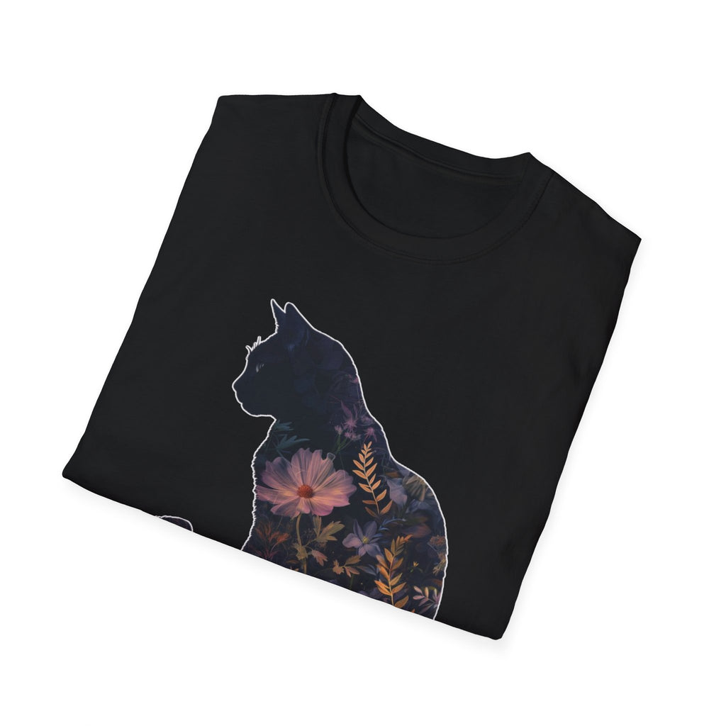Floral Cat Silhouette T-Shirt