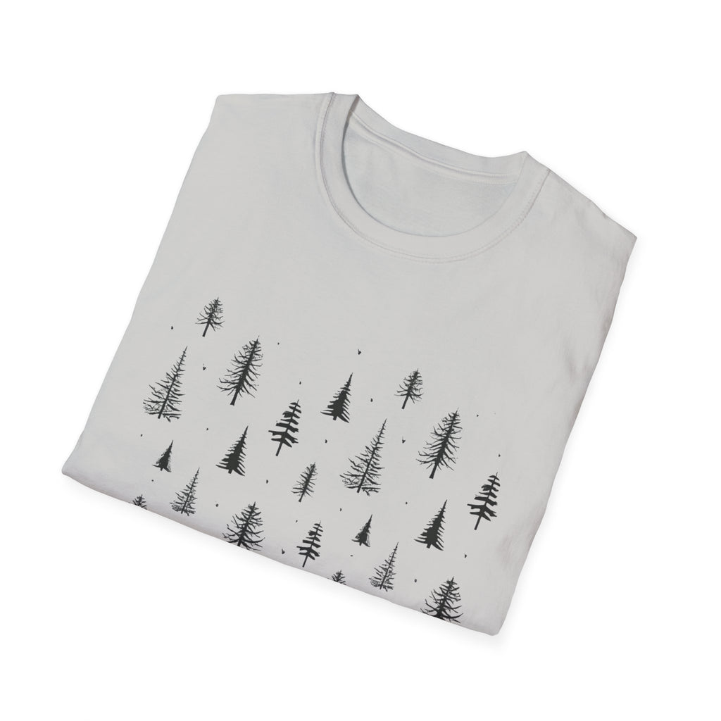 Pine Grove Minimalist Tee — Hand-Drawn Forest Trees T-Shirt