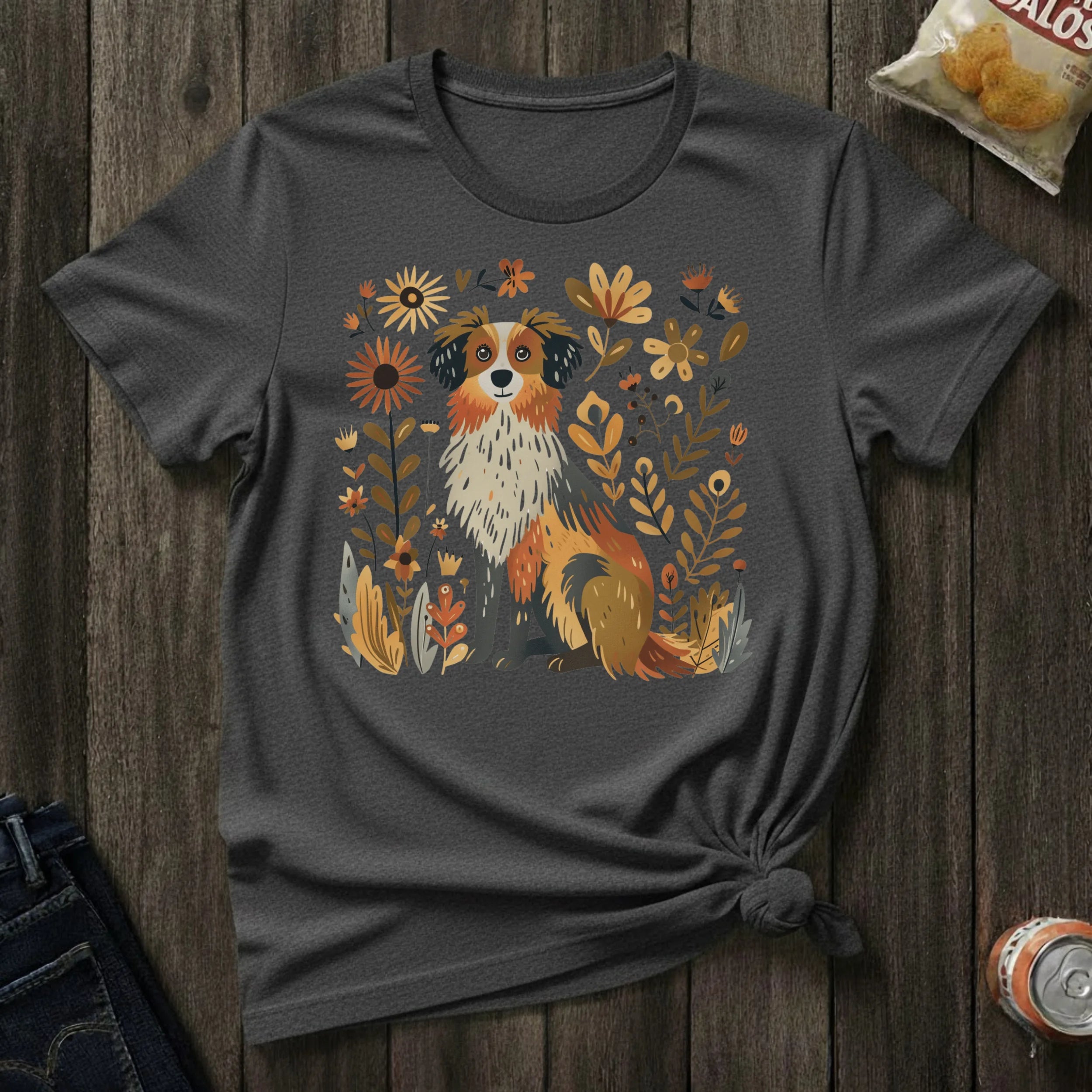 Collie Floral T-Shirt — Whimsical Dog Art Tee for Pet Lovers