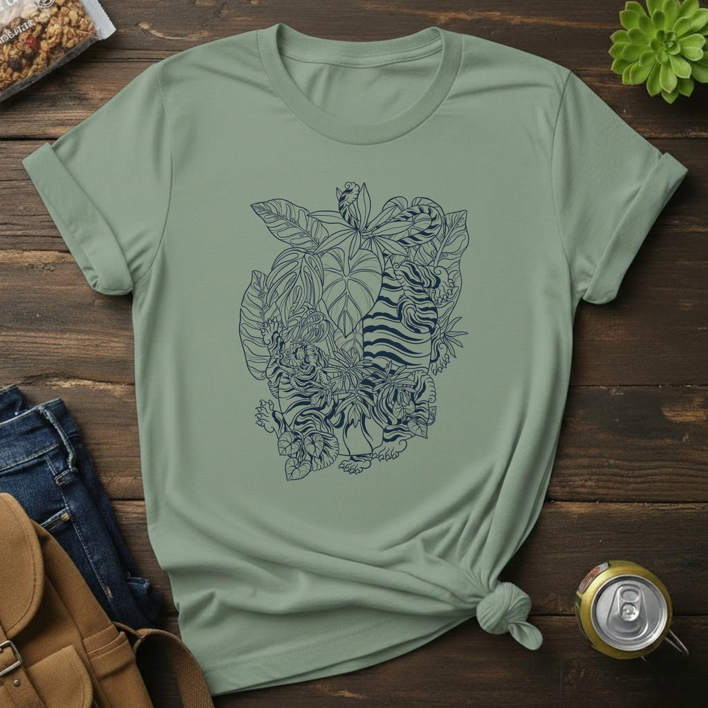 Tiger Floral Sketch T-Shirt — Botanical Line Art Tiger Tee