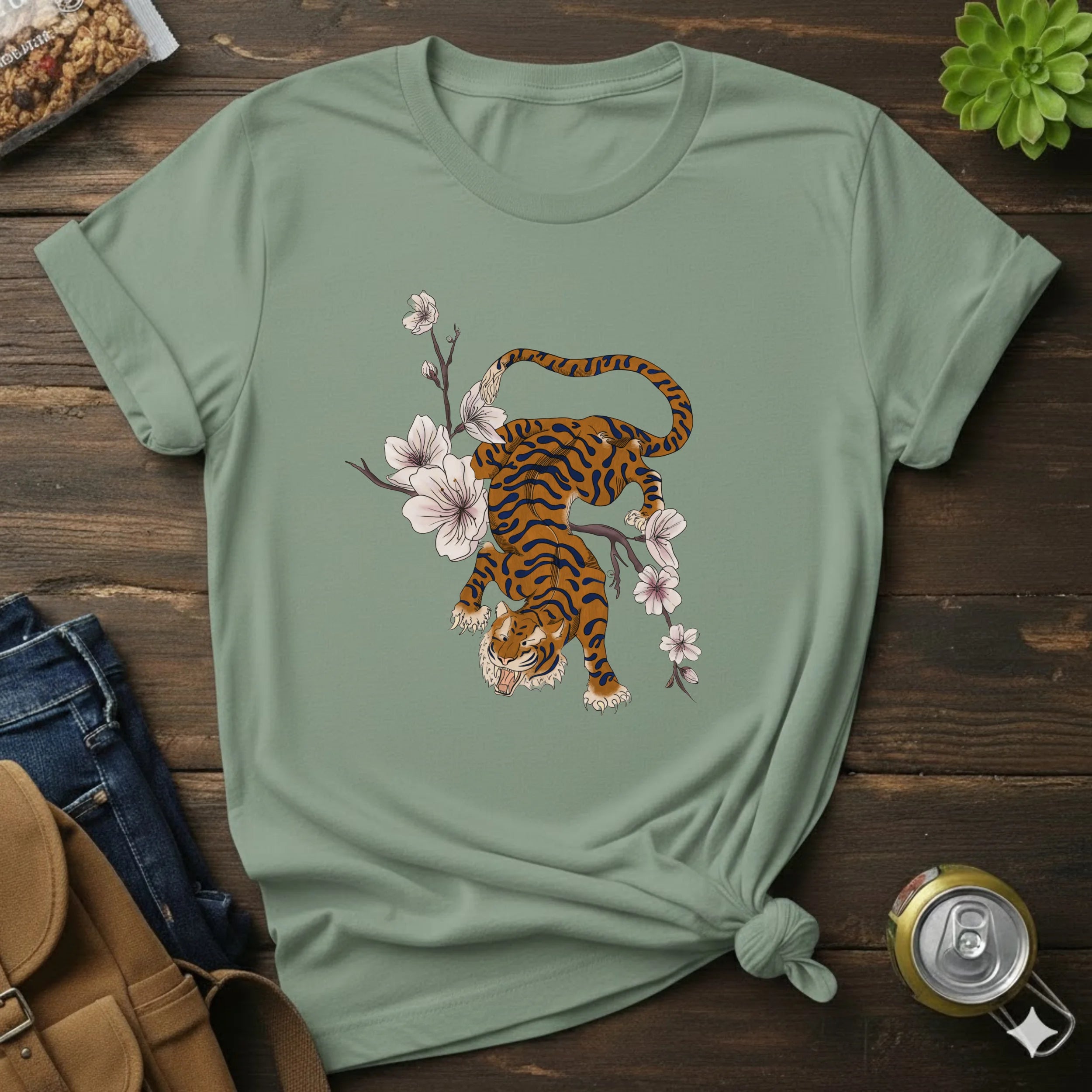 Tiger & Cherry Blossom Graphic T‑Shirt — Vintage Japanese Style Tee