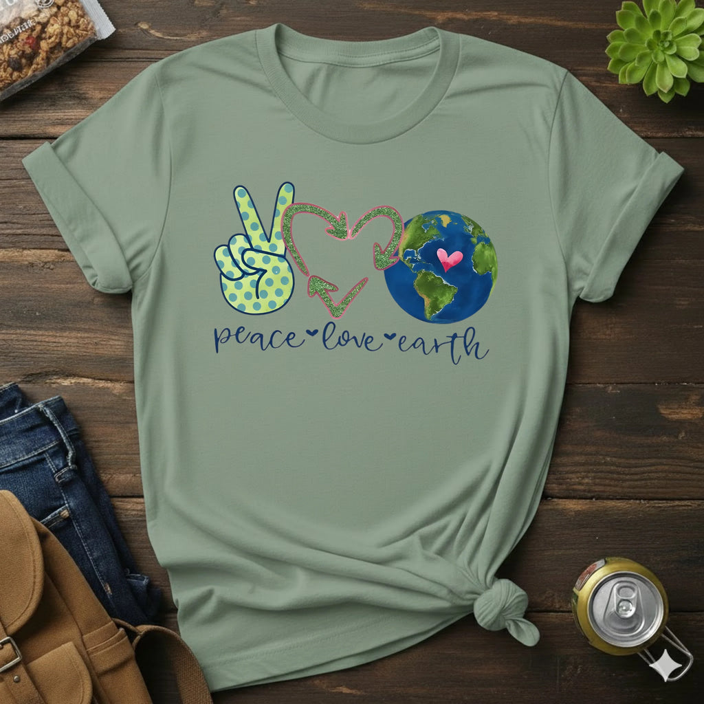 Peace Love Earth T-Shirt – 'Peace • Love • Earth' Graphic Tee for Eco-Friendly & Earth Day Fans