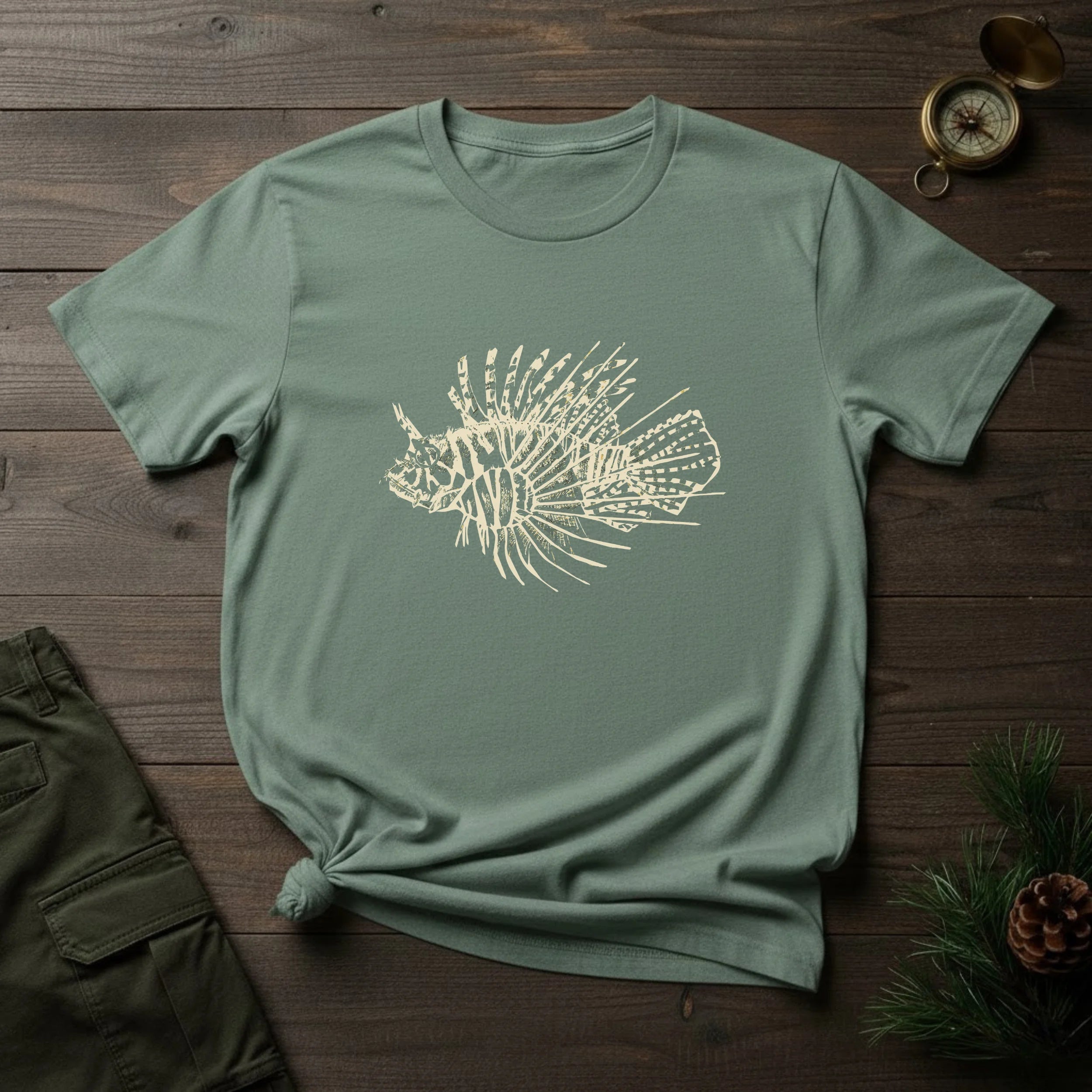 Lionfish Graphic T-Shirt — Vintage Marine Skull Illustration for Fishermen & Ocean Lovers