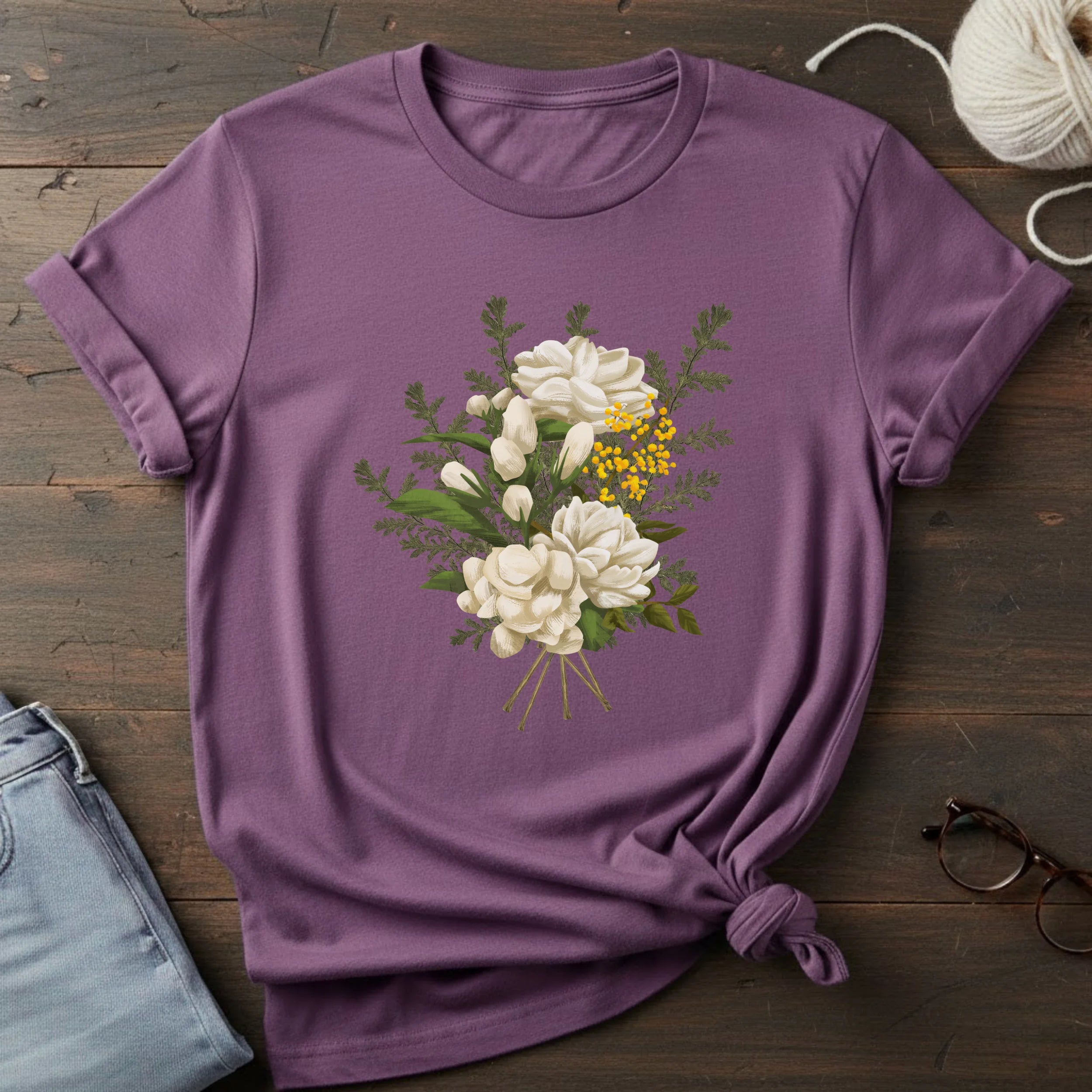 Floral Bouquet T-Shirt — Vintage White Garden Flowers Tee