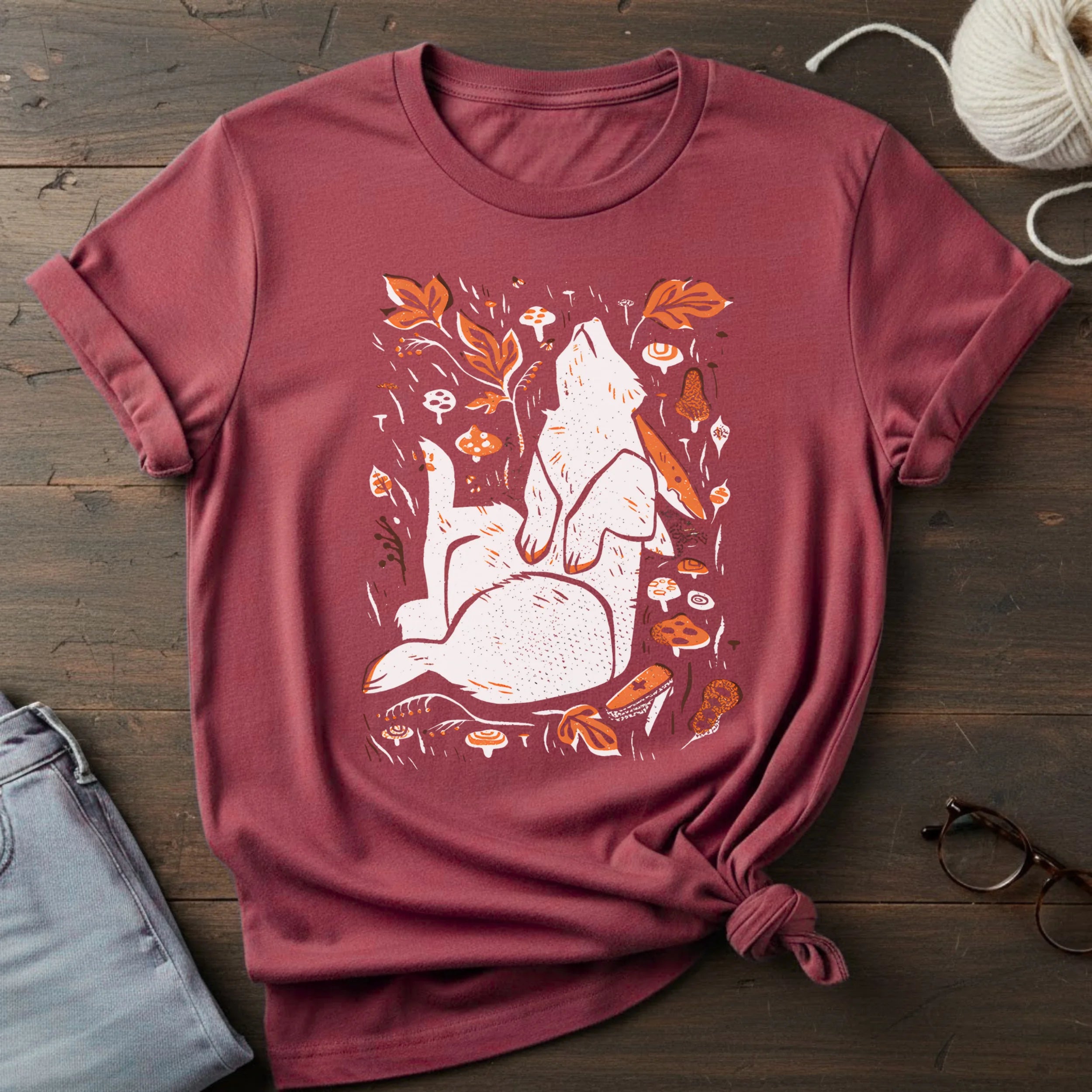 Rabbit Meadow T-Shirt — Relaxed Floral Rabbit Illustration Tee