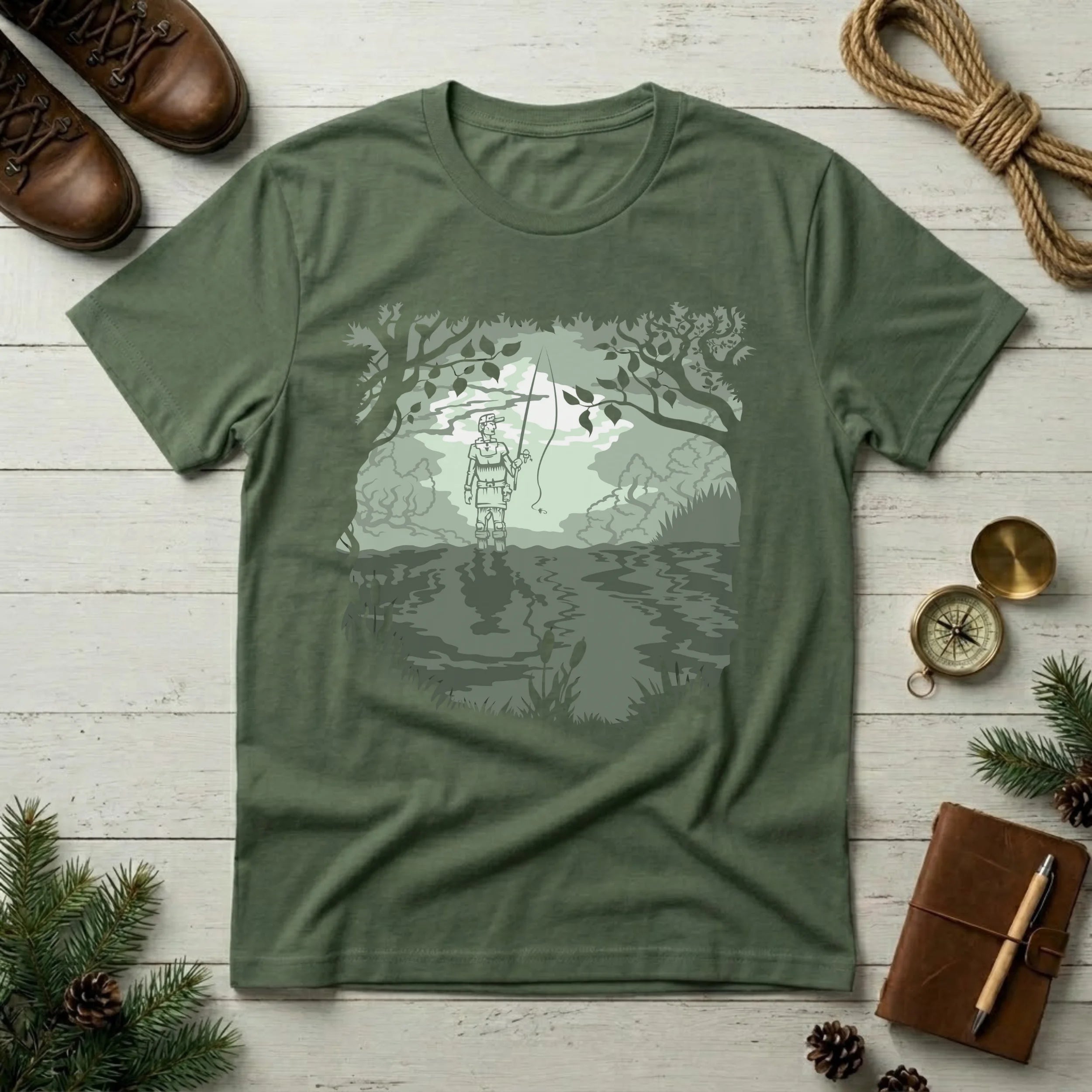 Forest Lantern T-Shirt — Moonlit Camping Scene