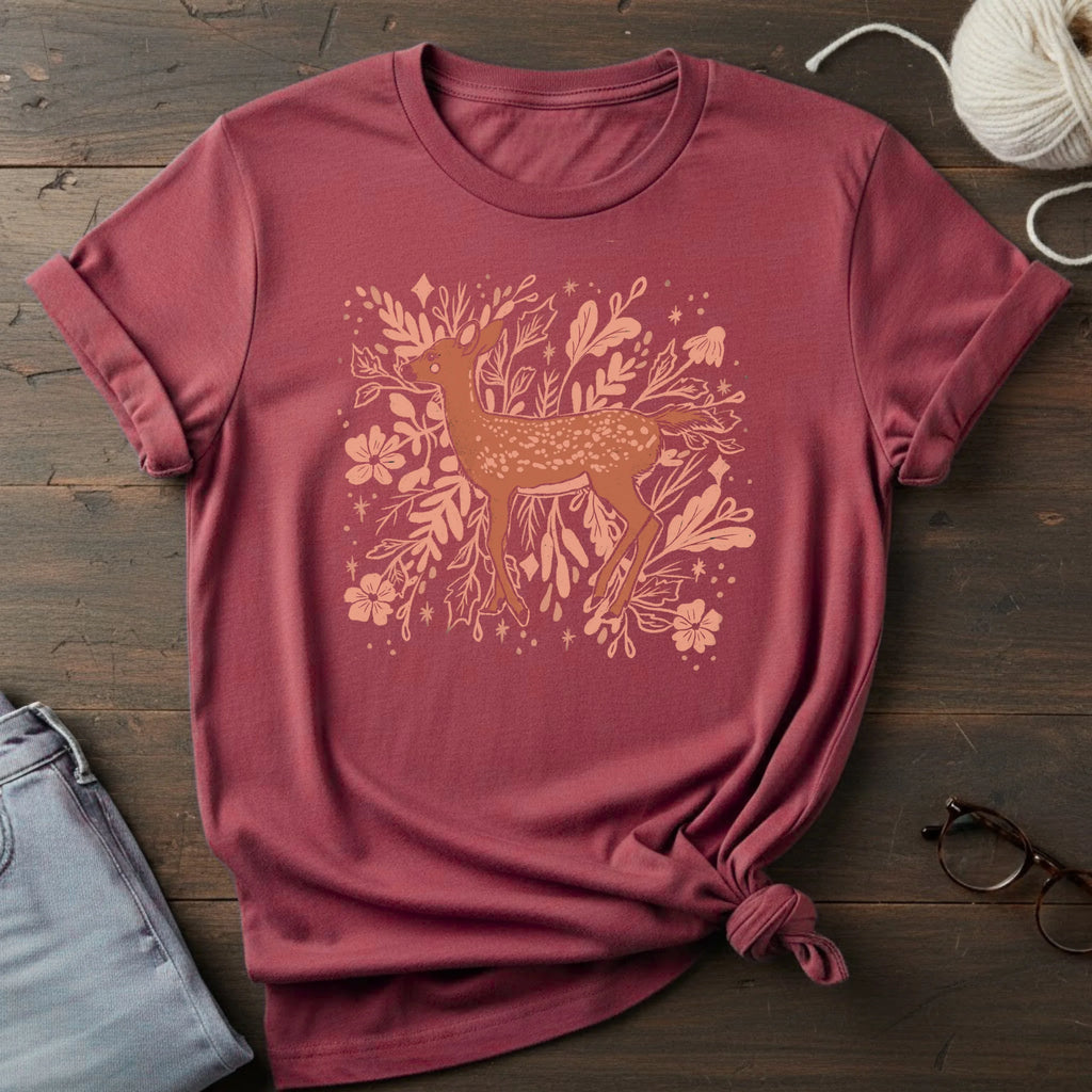 Floral Deer T‑Shirt — Rustic Botanical Deer Graphic Tee