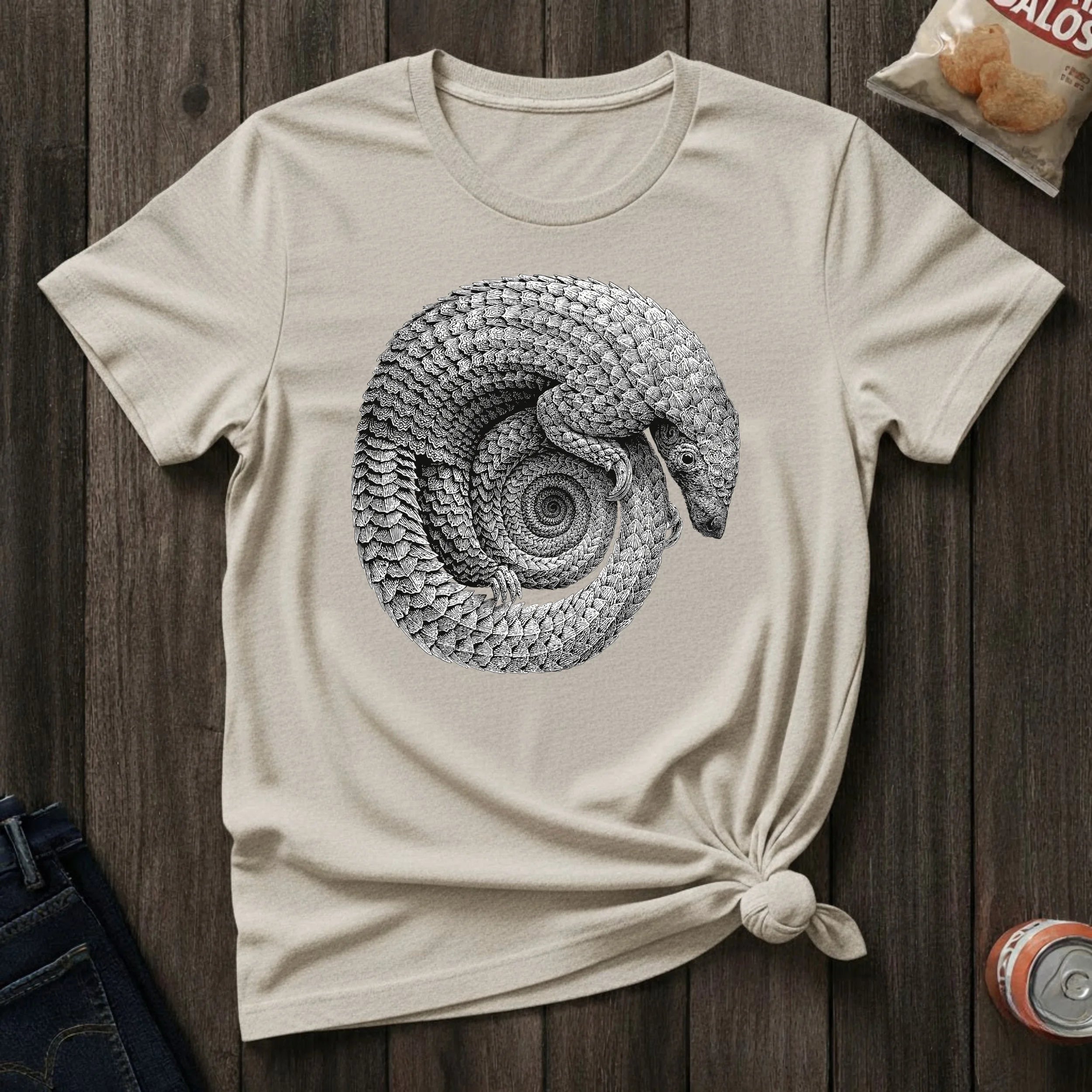 Armadillo Spiral Graphic T-Shirt — Vintage Nature Illustration Tee