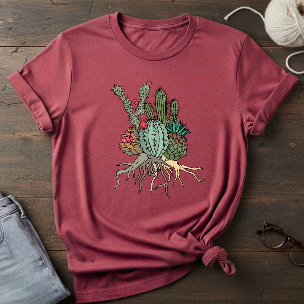 Cactus Cluster T‑Shirt — Botanical Succulent Illustration Tee