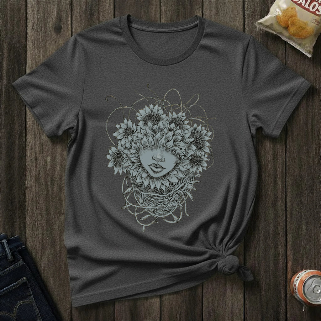 Floral Face Art T-Shirt — Botanical Woman Graphic Tee