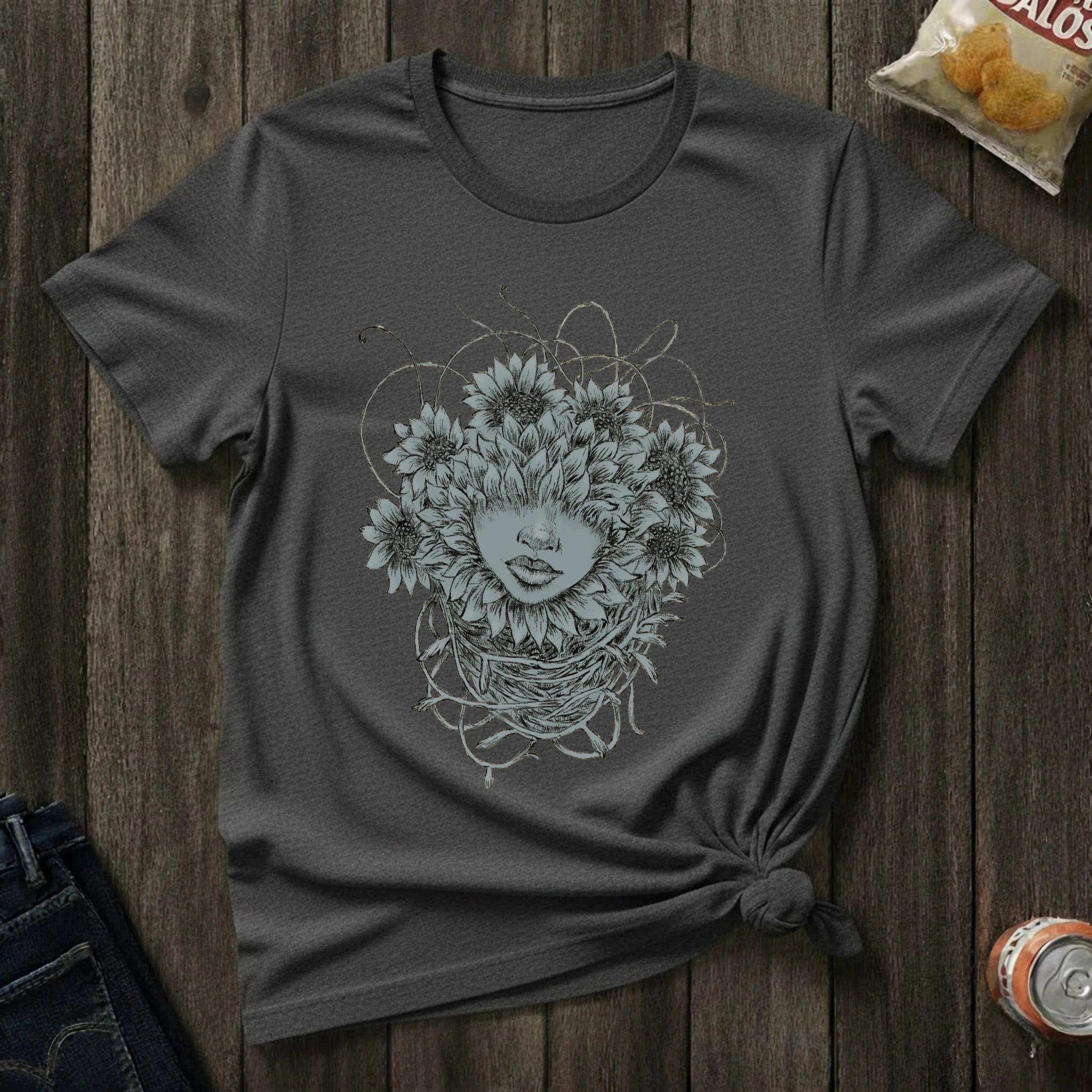 Floral Face Art T-Shirt — Botanical Woman Graphic Tee