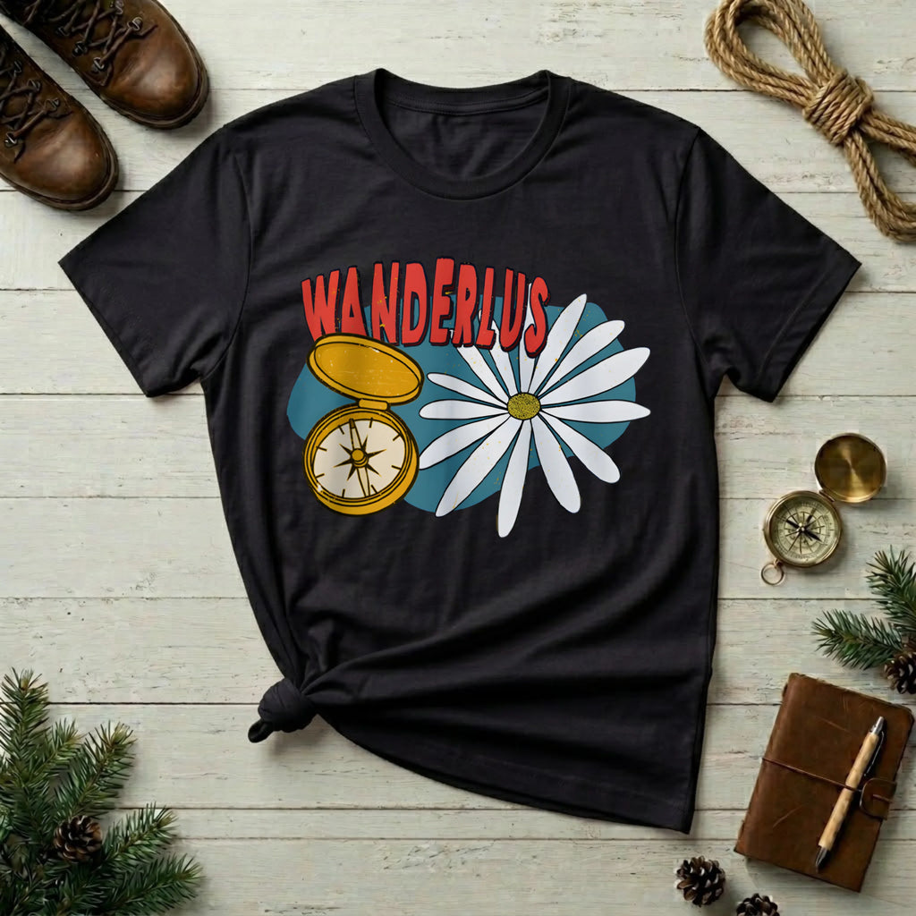 Wanderlust Compass & Daisy T-Shirt – Vintage Travel Graphic Tee