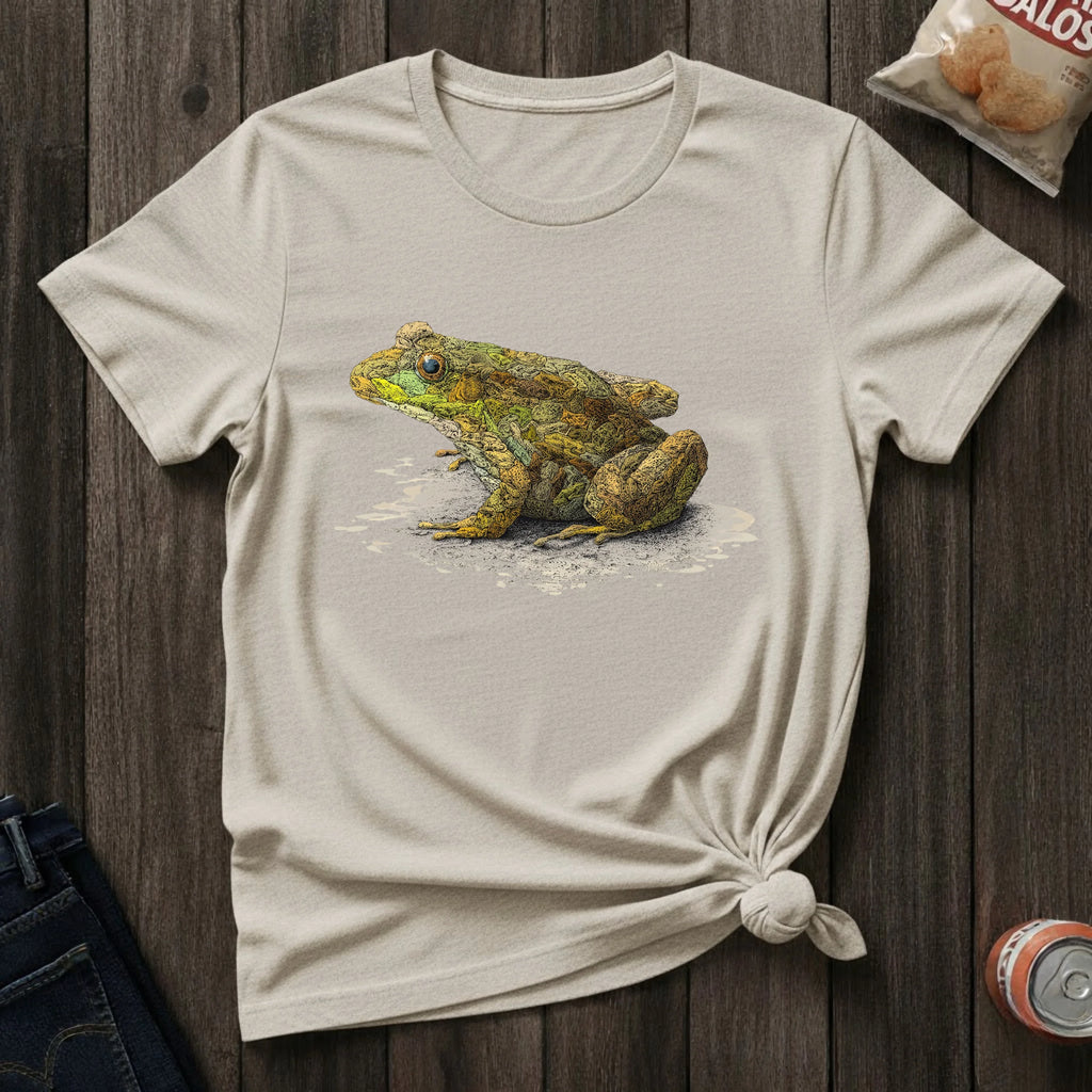 Frog Art T-Shirt — Realistic Green Frog Illustration Tee